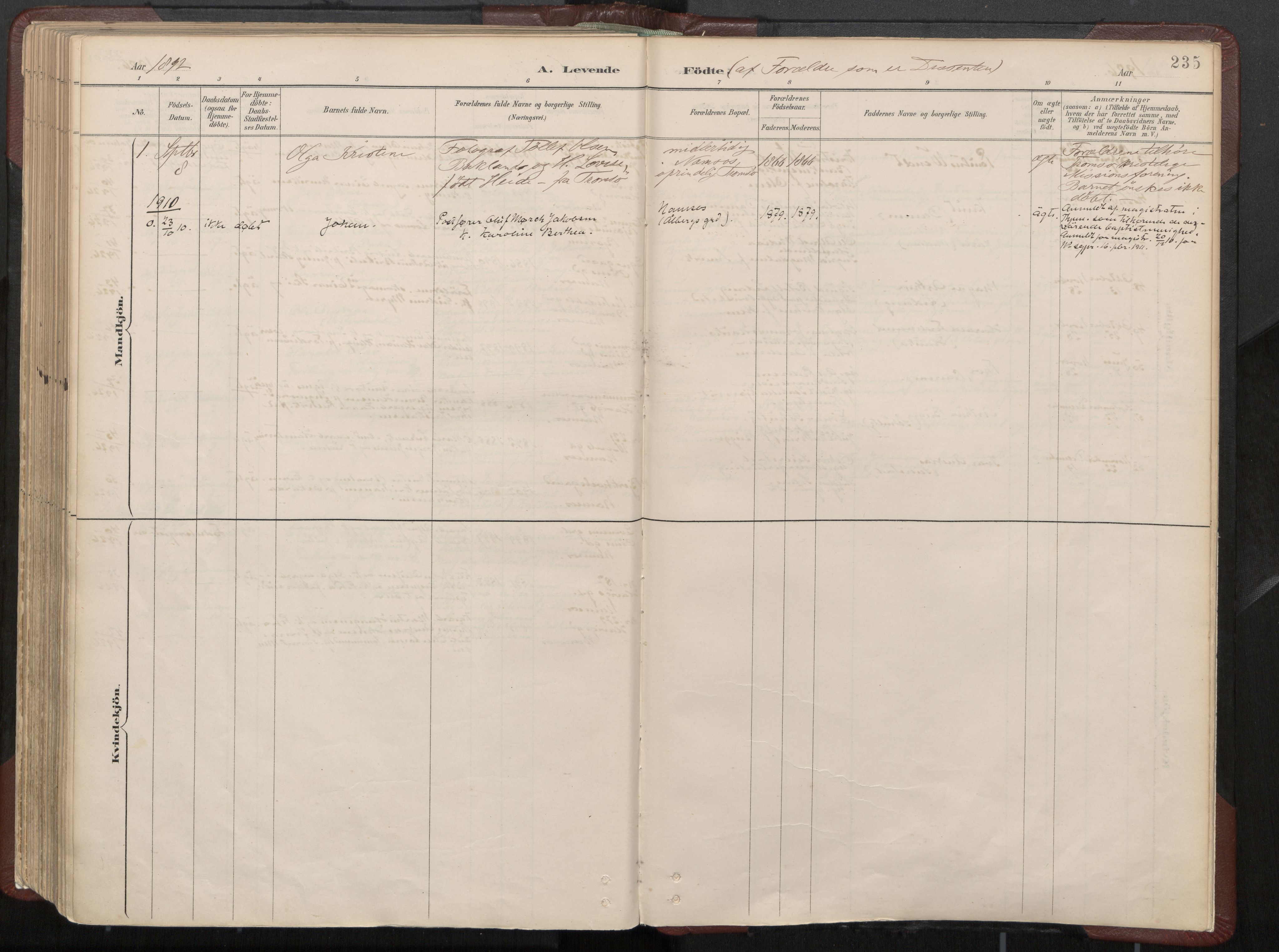 Ministerialprotokoller, klokkerbøker og fødselsregistre - Nord-Trøndelag, SAT/A-1458/768/L0574: Parish register (official) no. 768A08, 1887-1927, p. 235