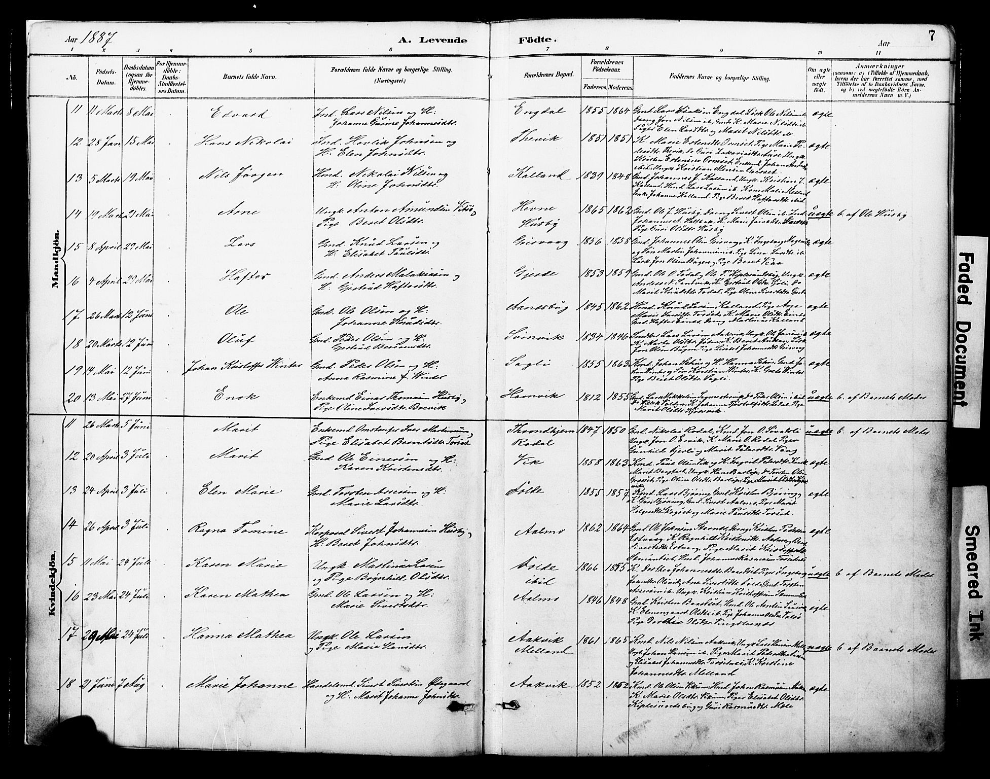 Ministerialprotokoller, klokkerbøker og fødselsregistre - Møre og Romsdal, AV/SAT-A-1454/578/L0907: Parish register (official) no. 578A06, 1887-1904, p. 7