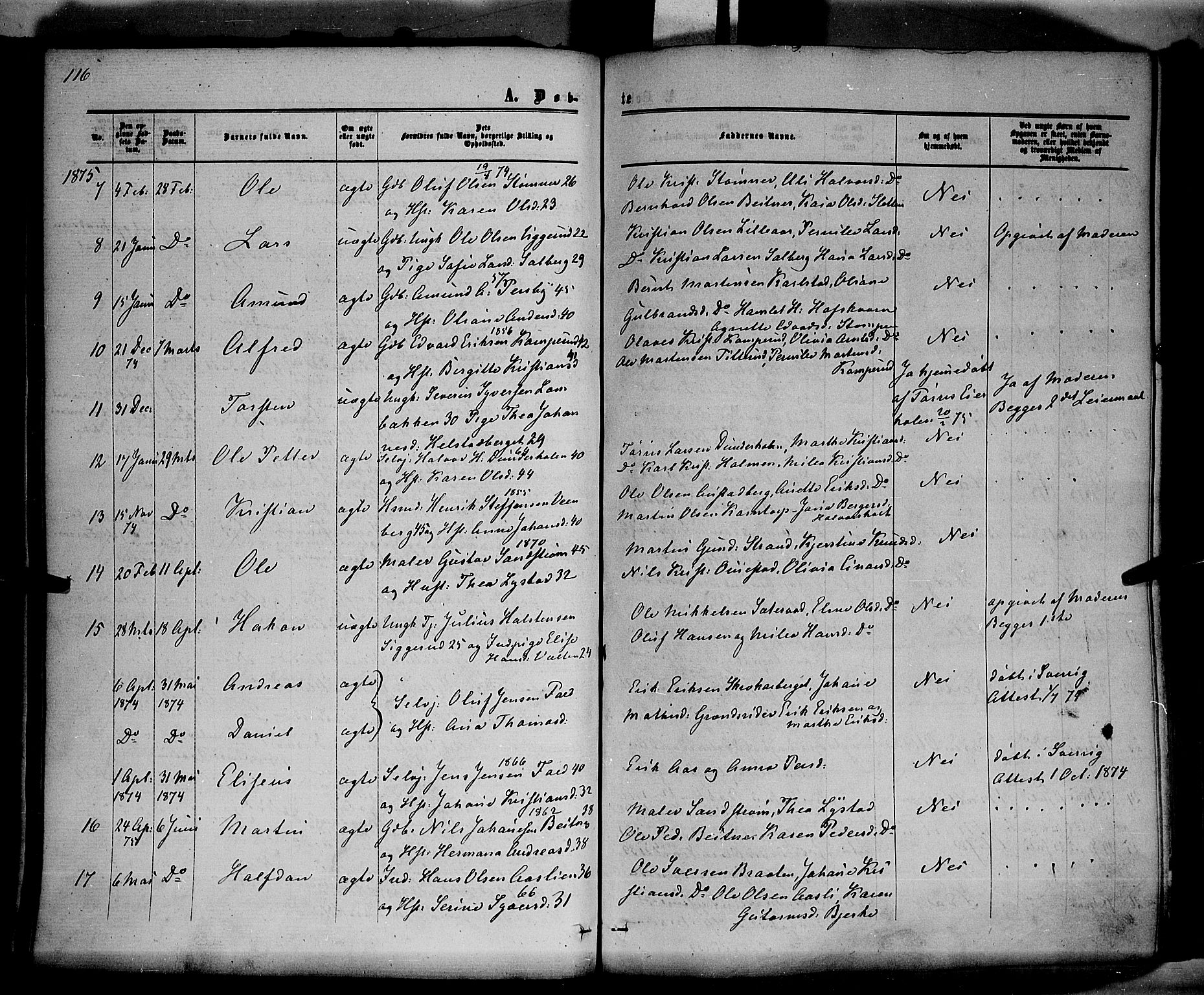 Hof prestekontor, AV/SAH-PREST-038/H/Ha/Haa/L0009: Parish register (official) no. 9, 1862-1877, p. 116