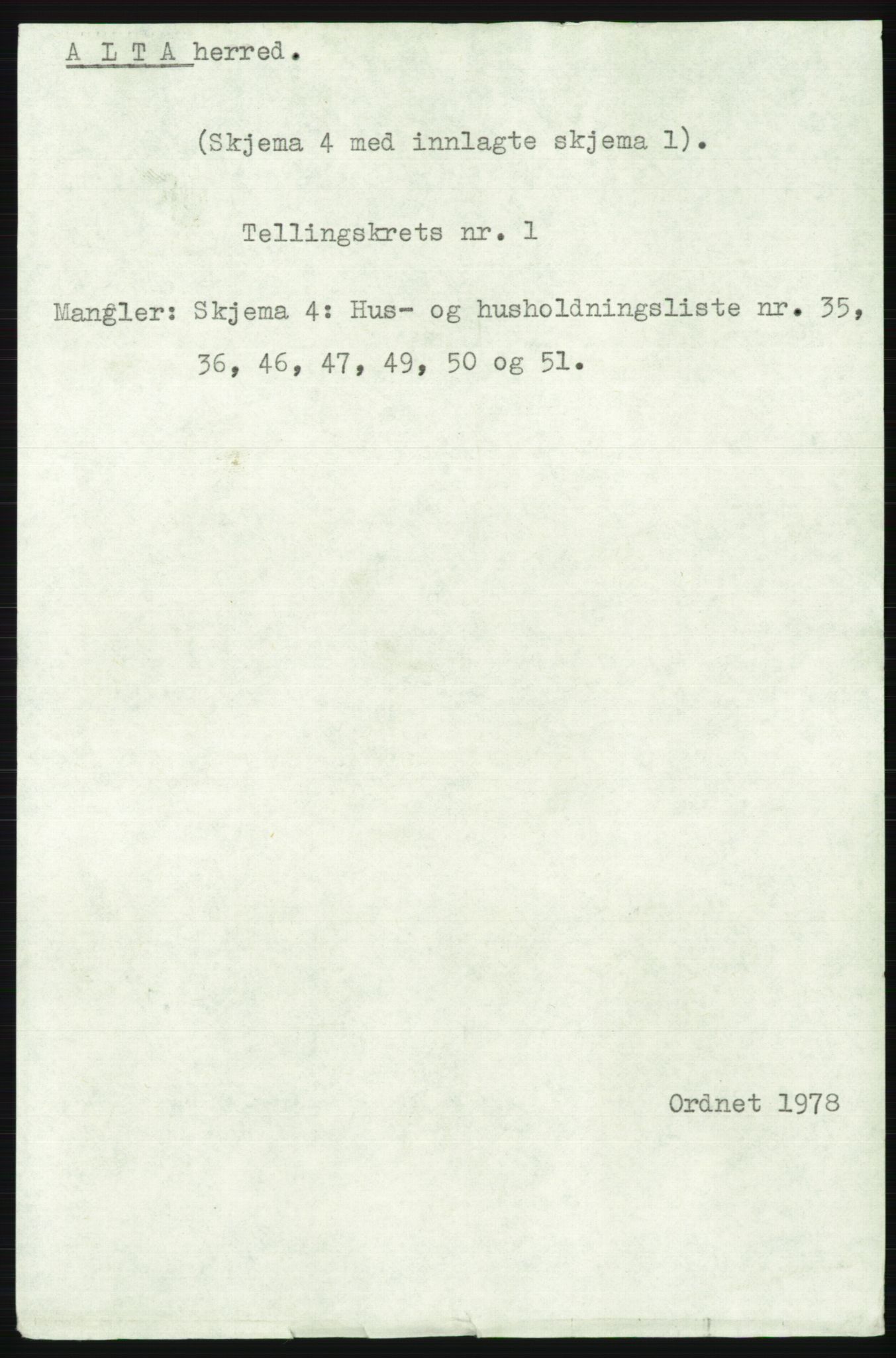 SATØ, 1920 census for Alta, 1920, p. 1084