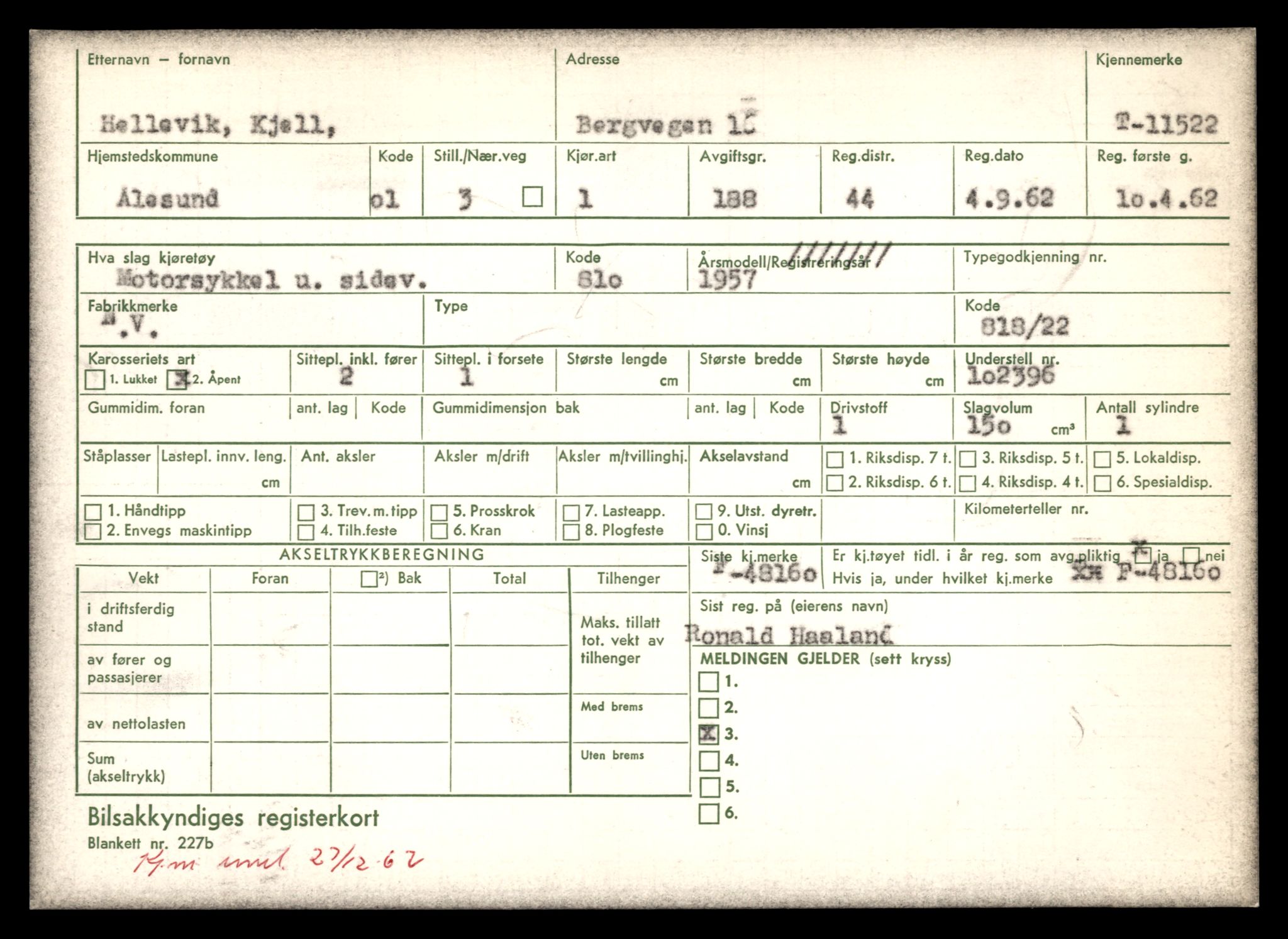 Møre og Romsdal vegkontor - Ålesund trafikkstasjon, SAT/A-4099/F/Fe/L0029: Registreringskort for kjøretøy T 11430 - T 11619, 1927-1998, p. 1678