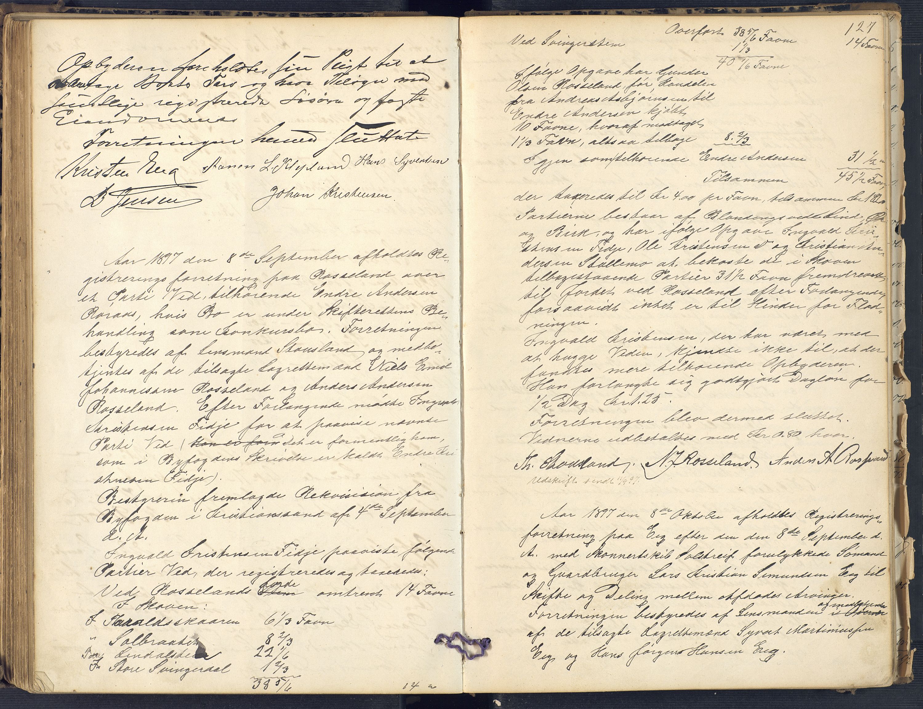 Torridal sorenskriveri, SAK/1221-0012/H/Hc/L0011: Skifteregistreringsprotokoll Søgne og Greipstad lensmannsdistrikt nr. 1, 1883-1903, p. 127
