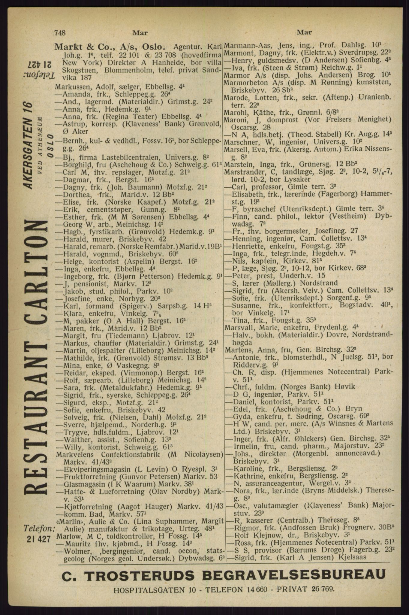 Kristiania/Oslo adressebok, PUBL/-, 1927, p. 748