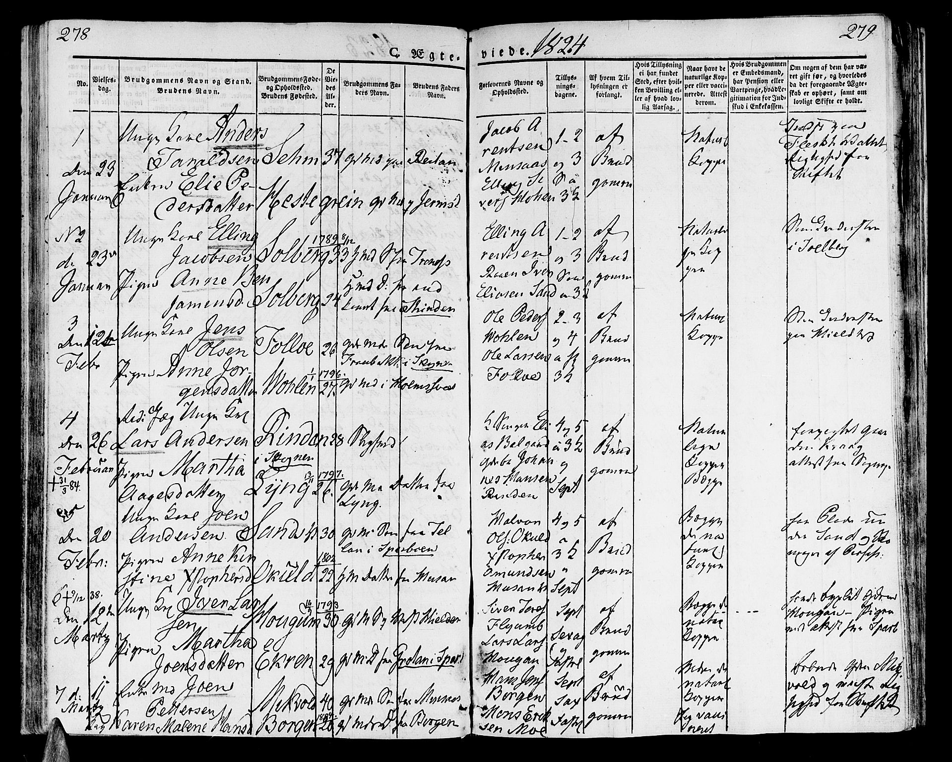 Ministerialprotokoller, klokkerbøker og fødselsregistre - Nord-Trøndelag, SAT/A-1458/723/L0237: Parish register (official) no. 723A06, 1822-1830, p. 278-279