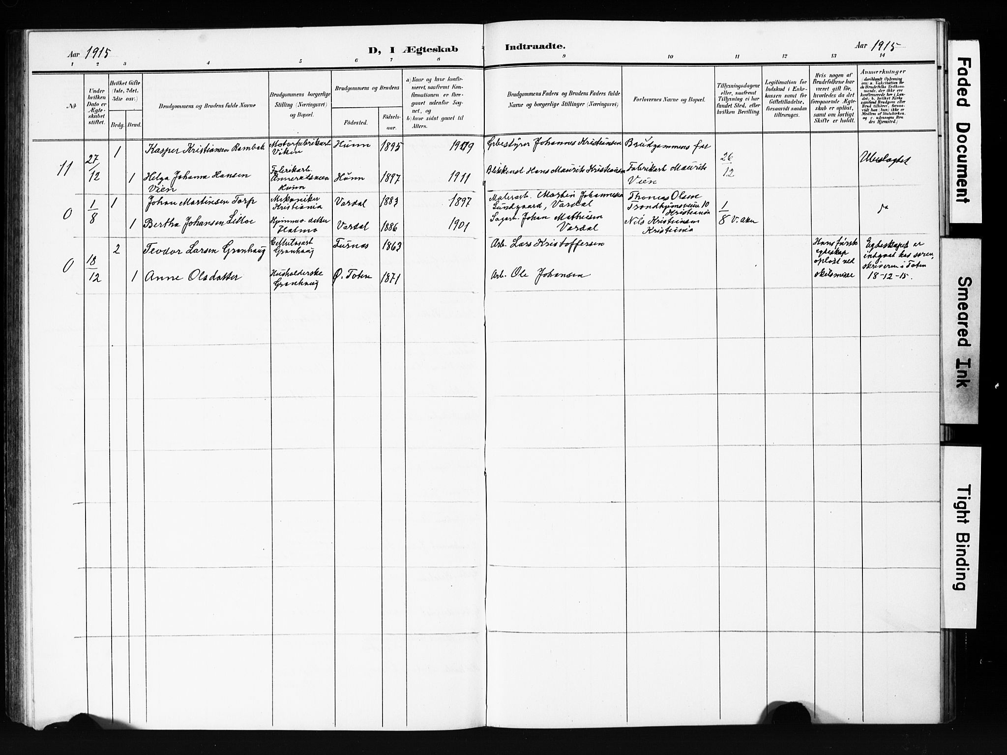 Vardal prestekontor, AV/SAH-PREST-100/H/Ha/Hab/L0013: Parish register (copy) no. 13, 1904-1915