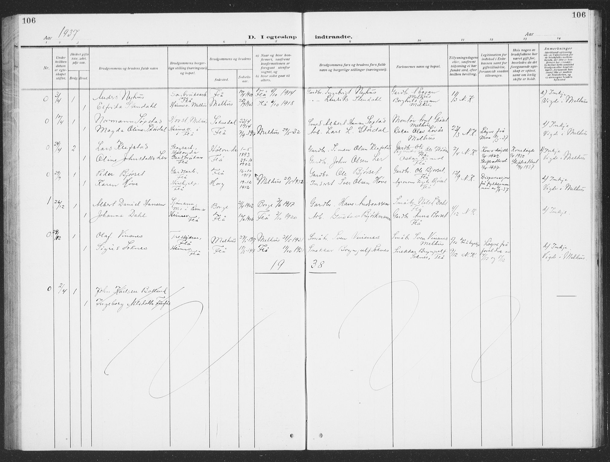 Ministerialprotokoller, klokkerbøker og fødselsregistre - Sør-Trøndelag, SAT/A-1456/693/L1124: Parish register (copy) no. 693C05, 1911-1941, p. 106