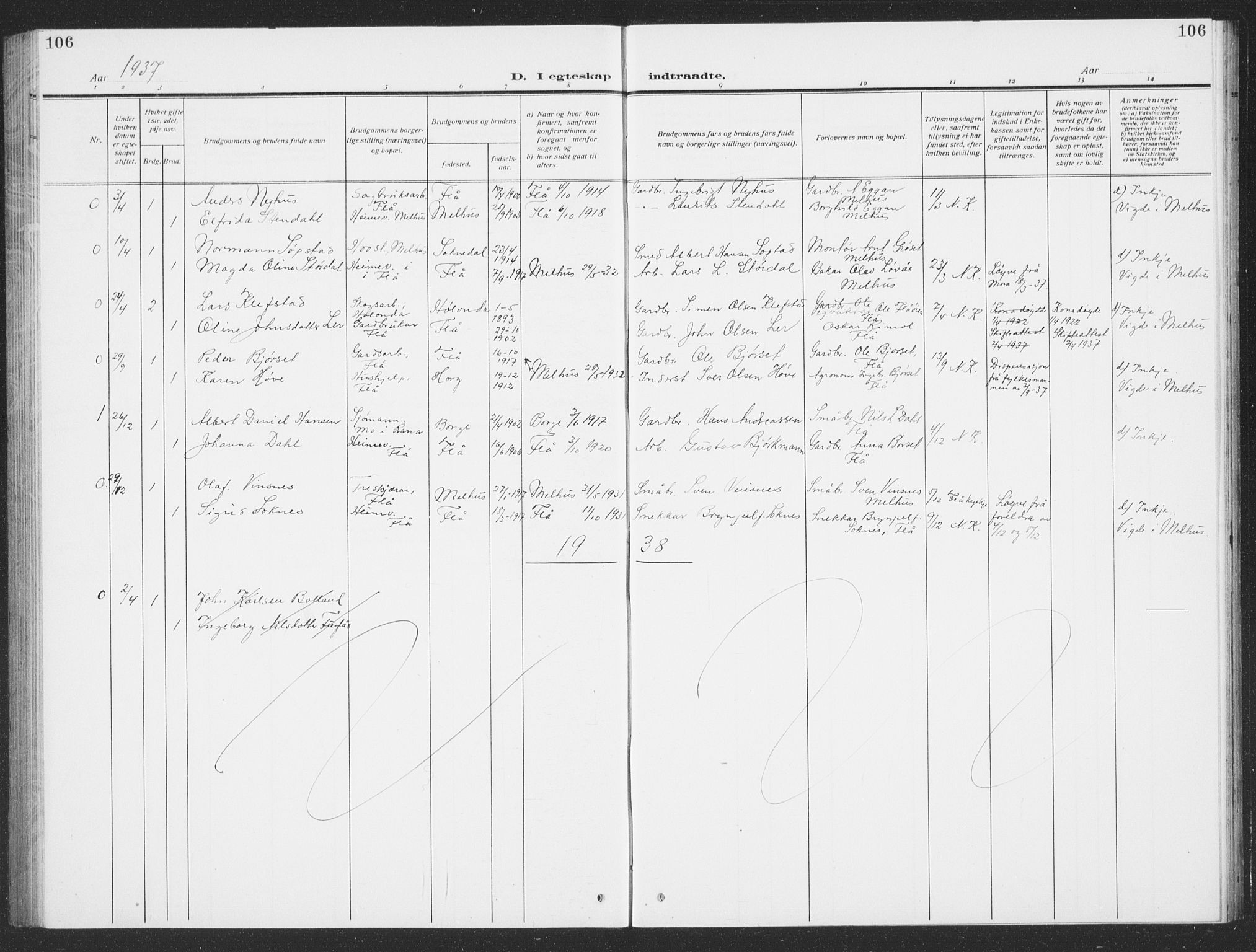 Ministerialprotokoller, klokkerbøker og fødselsregistre - Sør-Trøndelag, AV/SAT-A-1456/693/L1124: Parish register (copy) no. 693C05, 1911-1941, p. 106