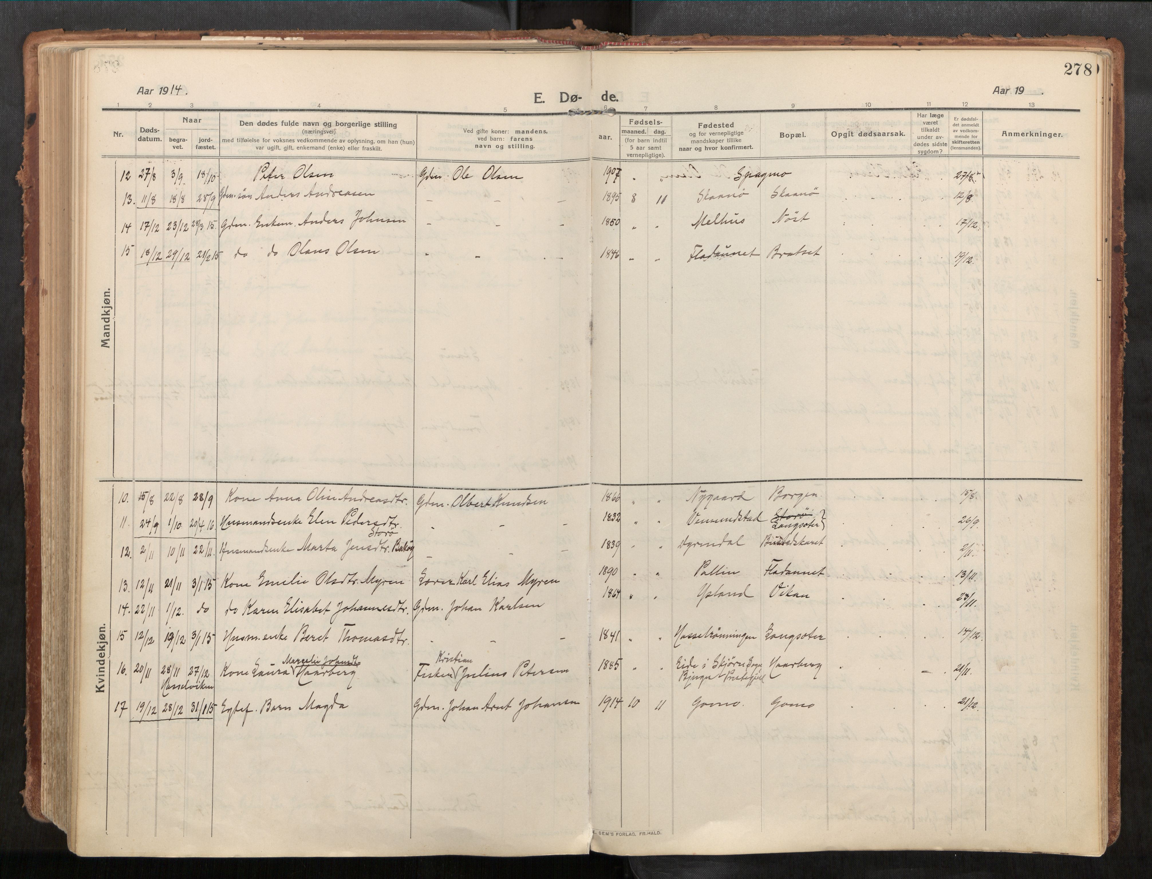 Stadsbygd sokneprestkontor, AV/SAT-A-1117/1/I/I1/I1a/L0001: Parish register (official) no. 1, 1911-1929, p. 278