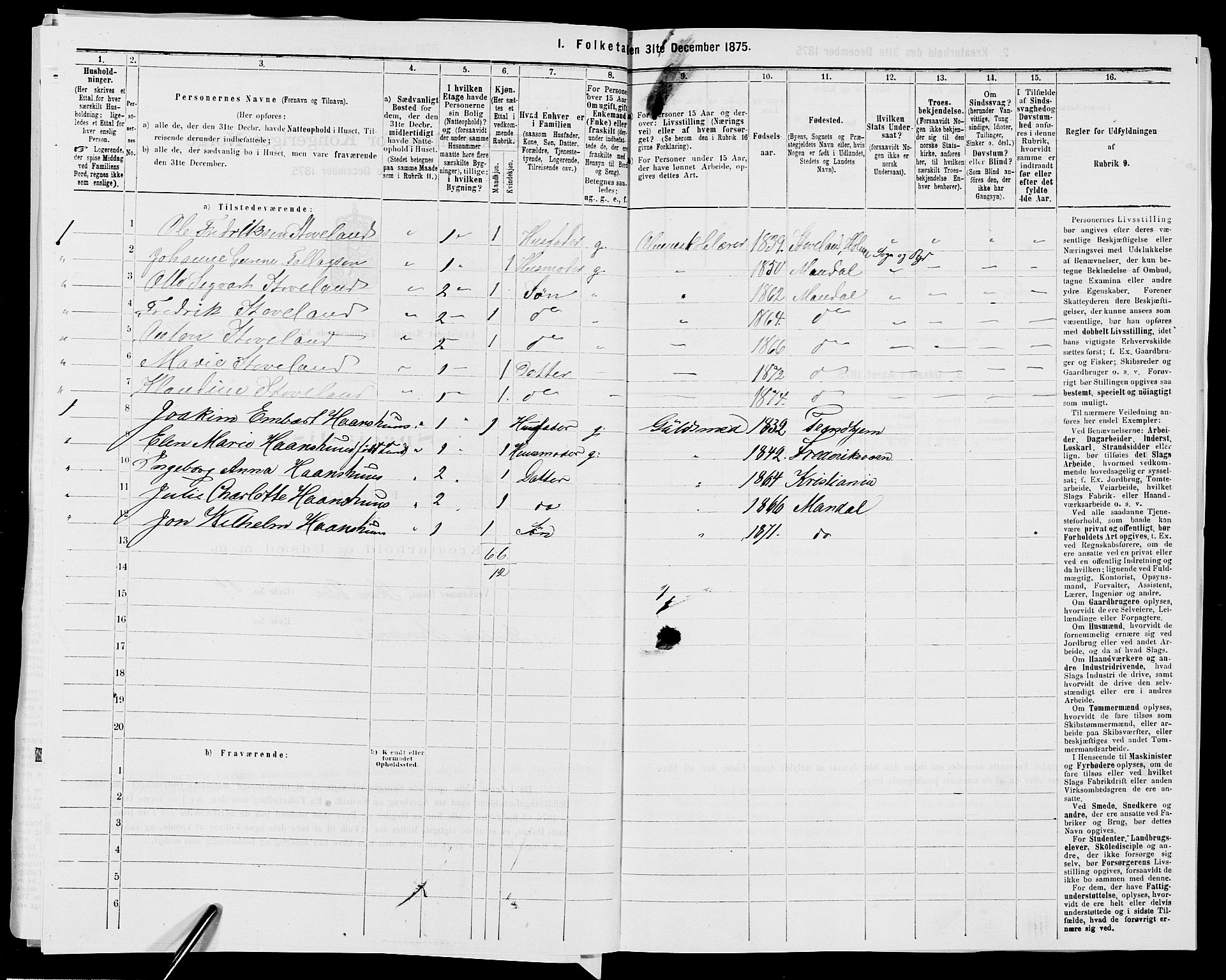 SAK, 1875 census for 1002B Mandal/Mandal, 1875, p. 161