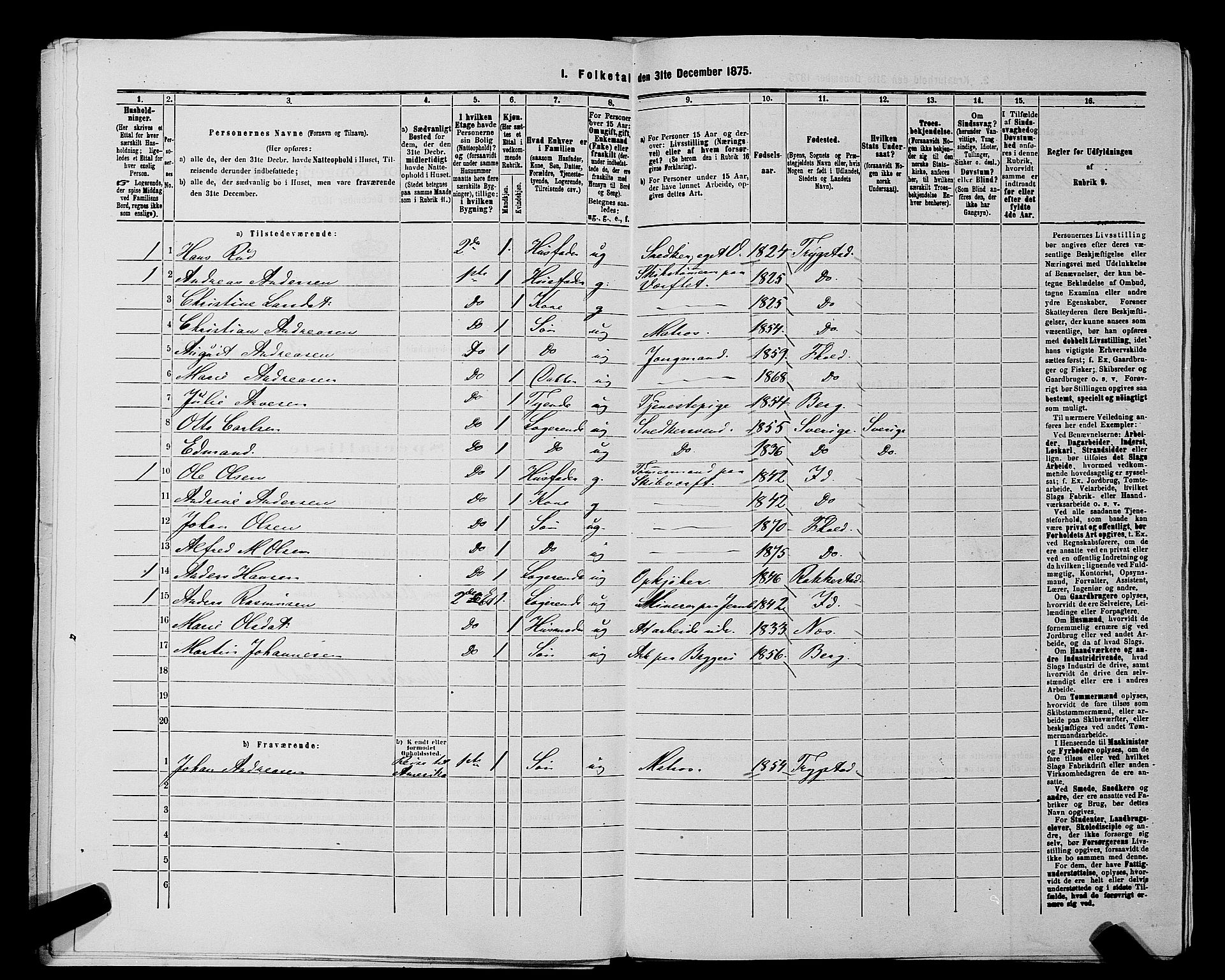 RA, 1875 census for 0101P Fredrikshald, 1875, p. 329