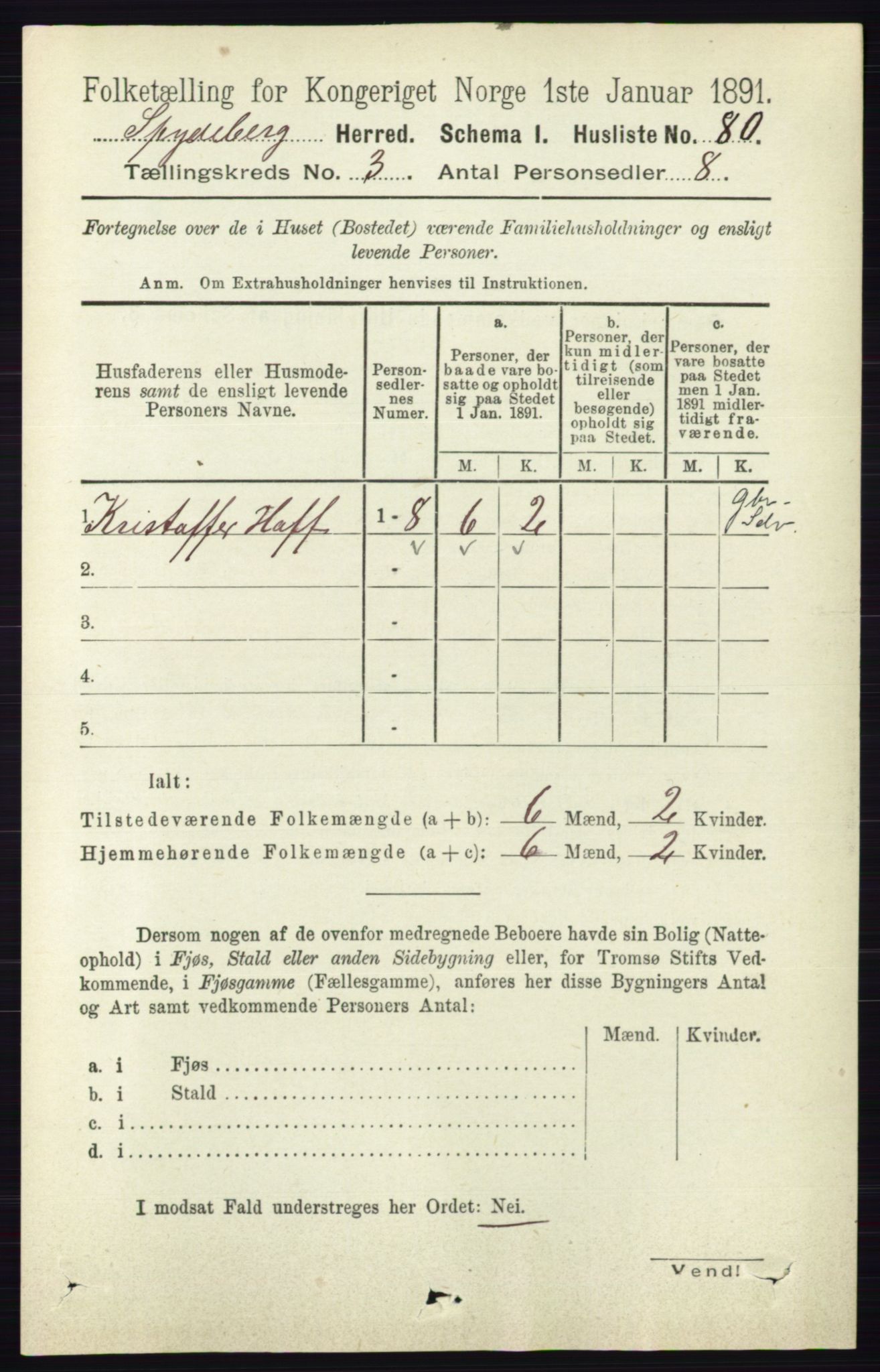 RA, 1891 census for 0123 Spydeberg, 1891, p. 1222