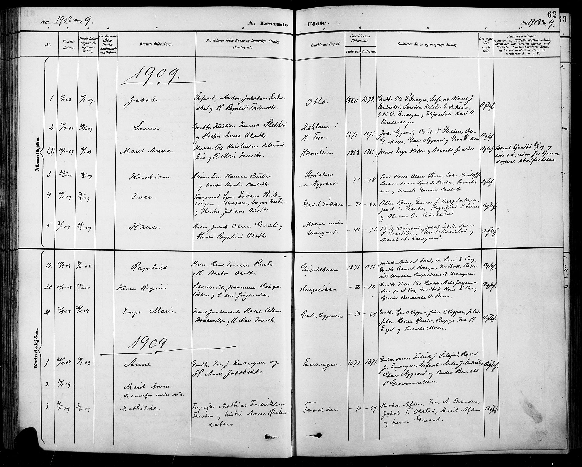 Sel prestekontor, SAH/PREST-074/H/Ha/Hab/L0001: Parish register (copy) no. 1, 1894-1923, p. 62