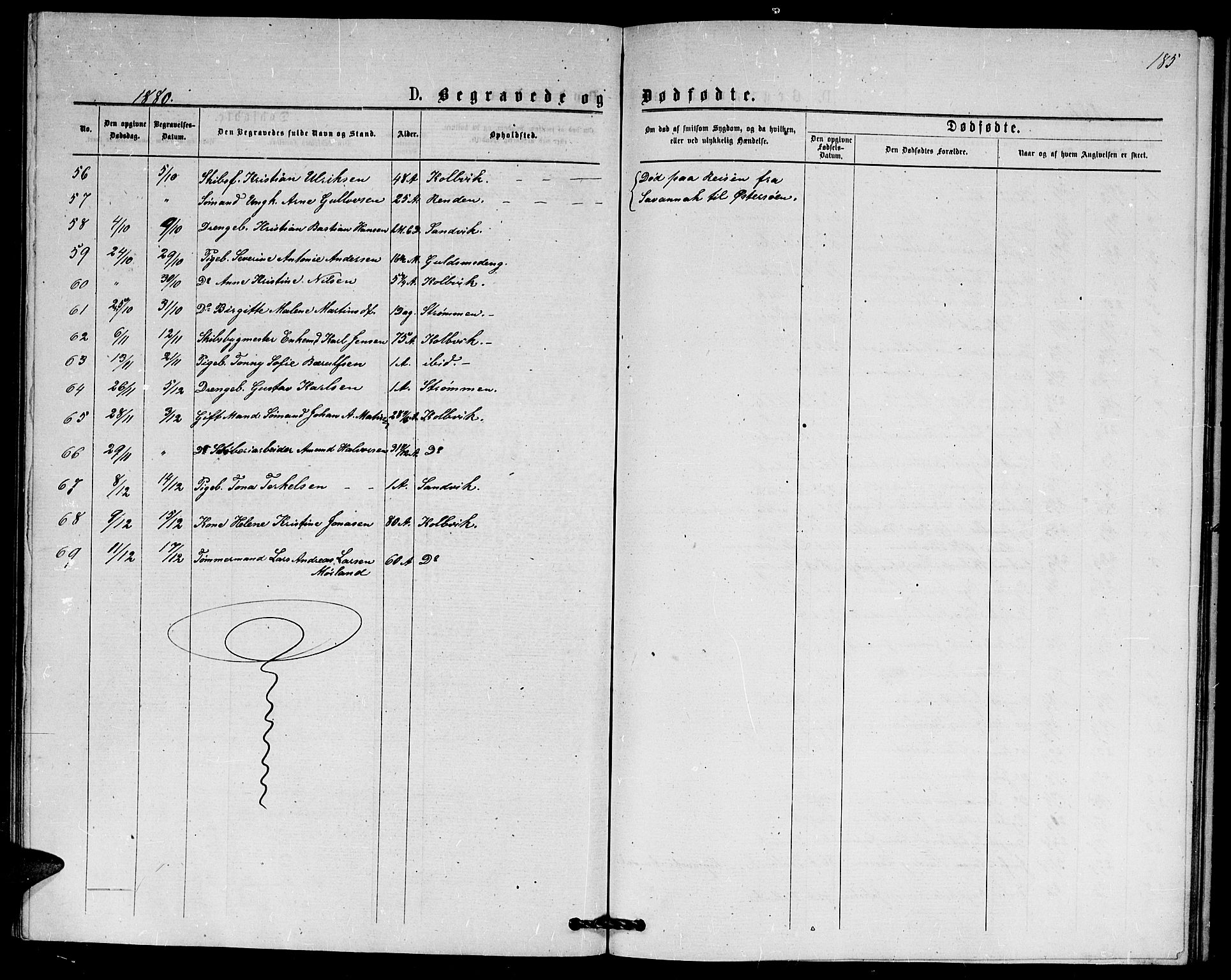 Hisøy sokneprestkontor, SAK/1111-0020/F/Fb/L0002: Parish register (copy) no. B 2, 1873-1885, p. 185