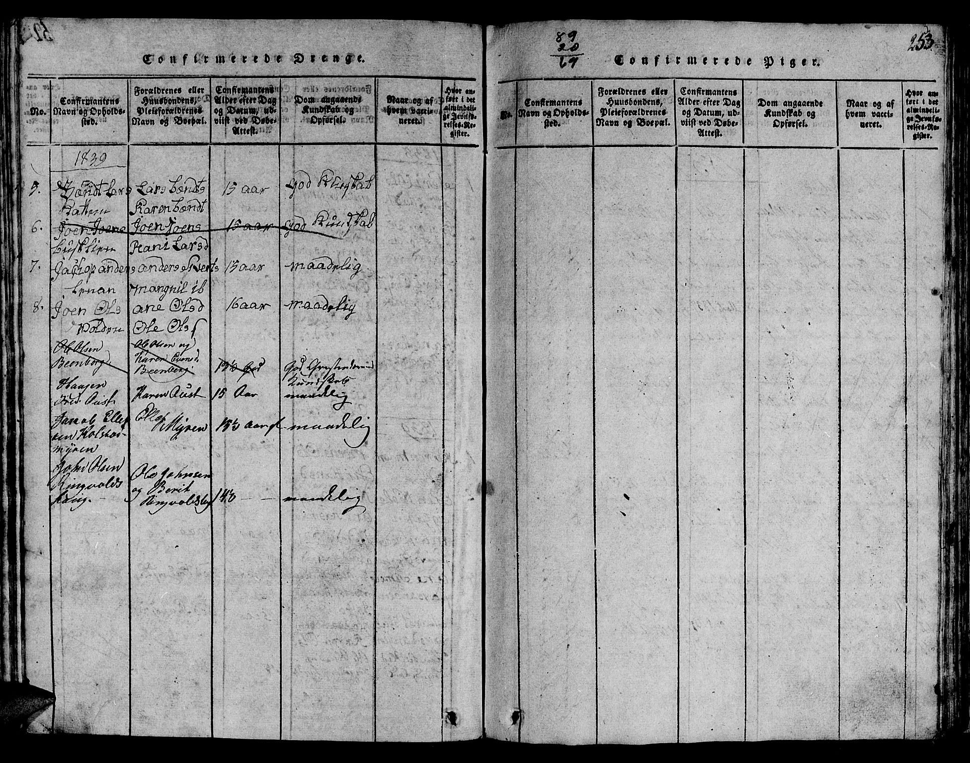 Ministerialprotokoller, klokkerbøker og fødselsregistre - Sør-Trøndelag, SAT/A-1456/613/L0393: Parish register (copy) no. 613C01, 1816-1886, p. 253