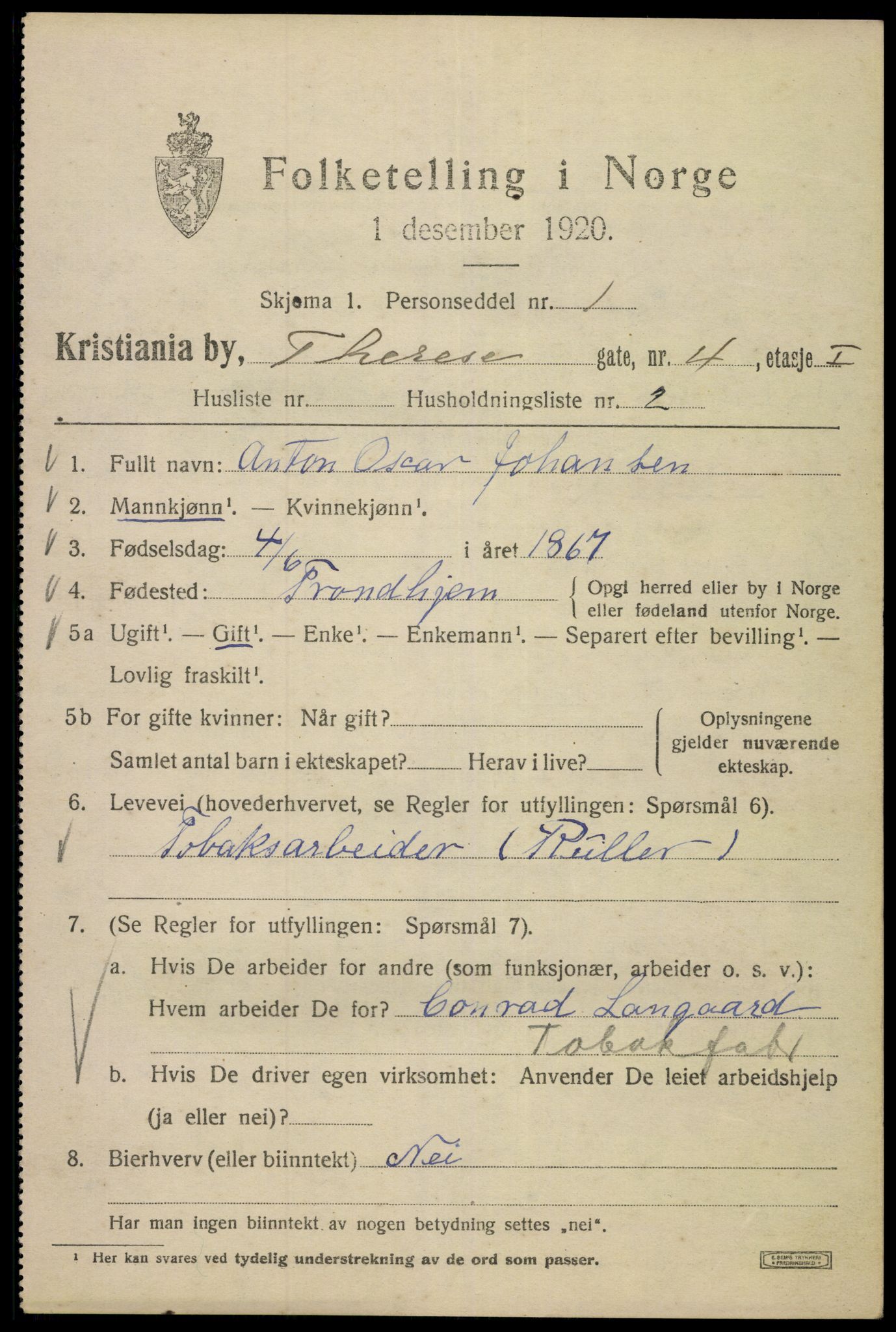 SAO, 1920 census for Kristiania, 1920, p. 566083