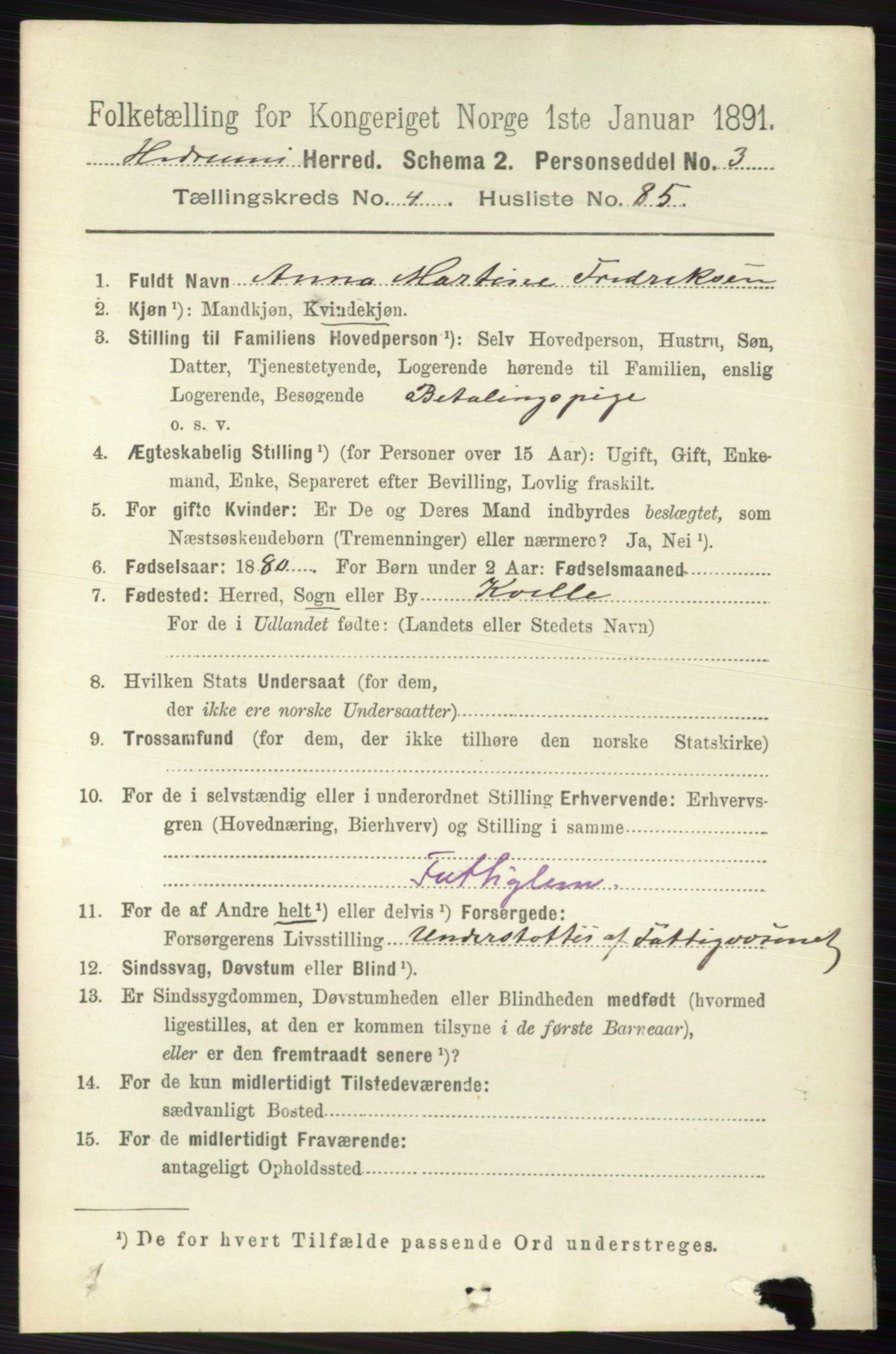 RA, 1891 census for 0727 Hedrum, 1891, p. 1872