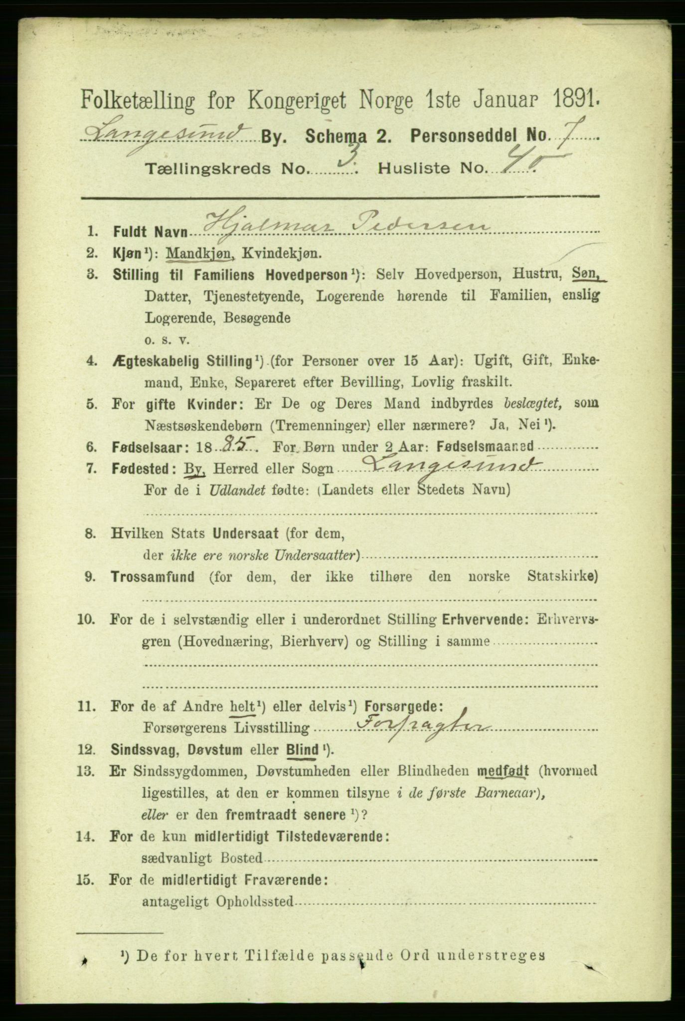 RA, 1891 census for 0802 Langesund, 1891, p. 1148