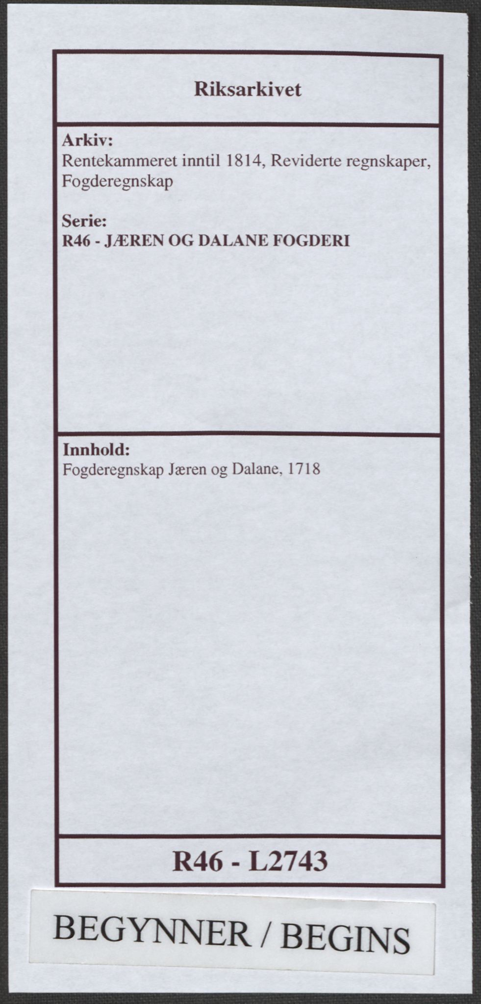 Rentekammeret inntil 1814, Reviderte regnskaper, Fogderegnskap, RA/EA-4092/R46/L2743: Fogderegnskap Jæren og Dalane, 1718, p. 1