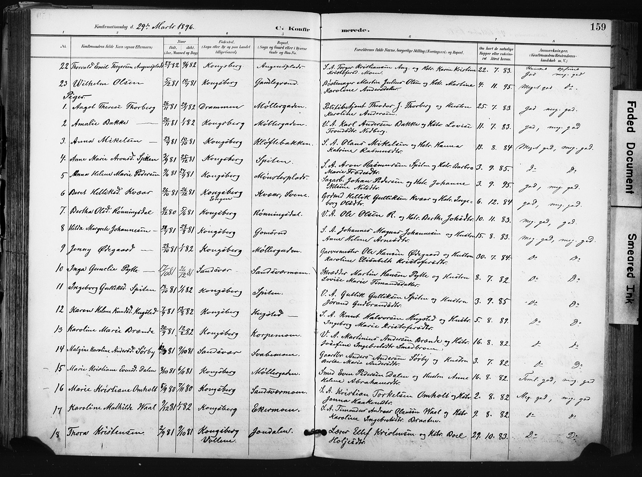 Kongsberg kirkebøker, AV/SAKO-A-22/F/Fb/L0003: Parish register (official) no. II 3, 1896-1905, p. 159