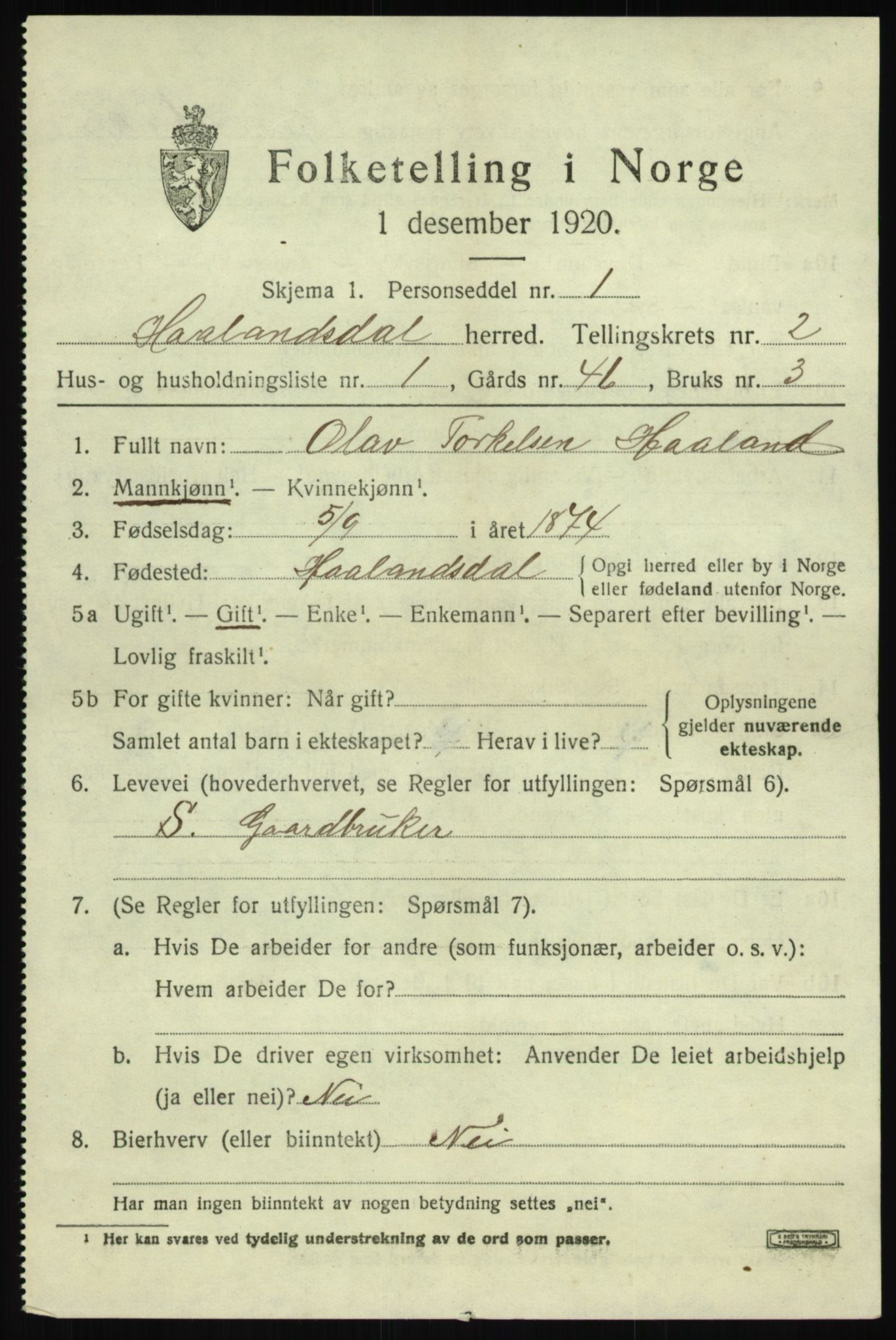 SAB, 1920 census for Hålandsdal, 1920, p. 472