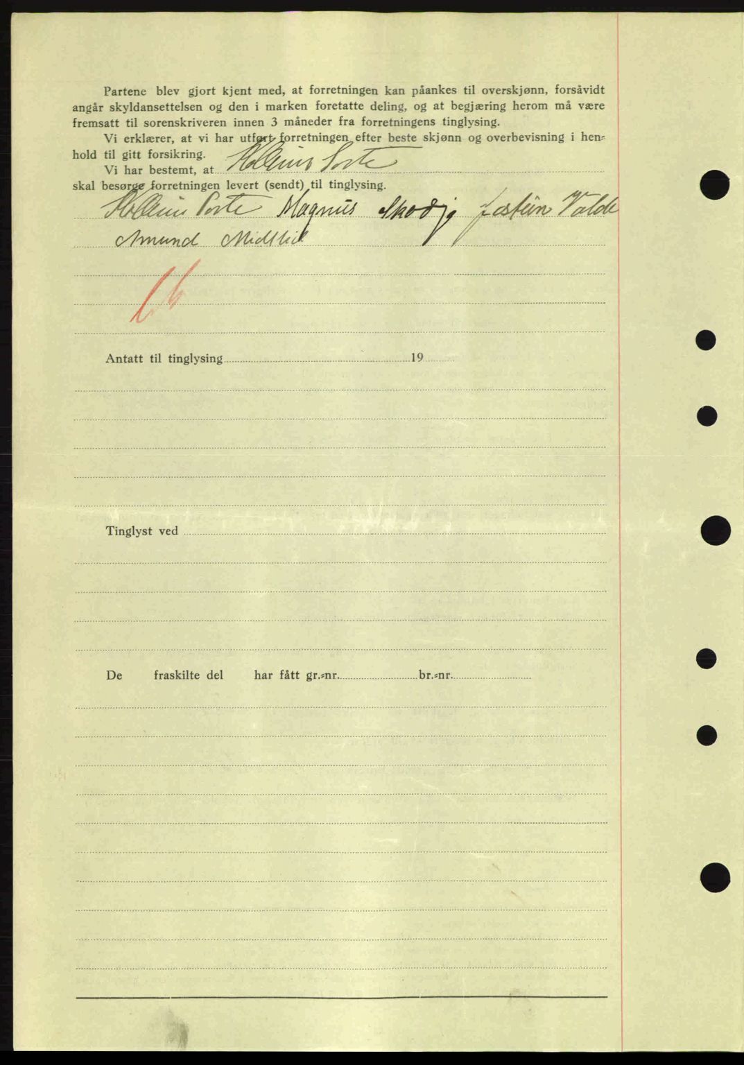 Nordre Sunnmøre sorenskriveri, AV/SAT-A-0006/1/2/2C/2Ca: Mortgage book no. A16, 1943-1943, Diary no: : 1450/1943