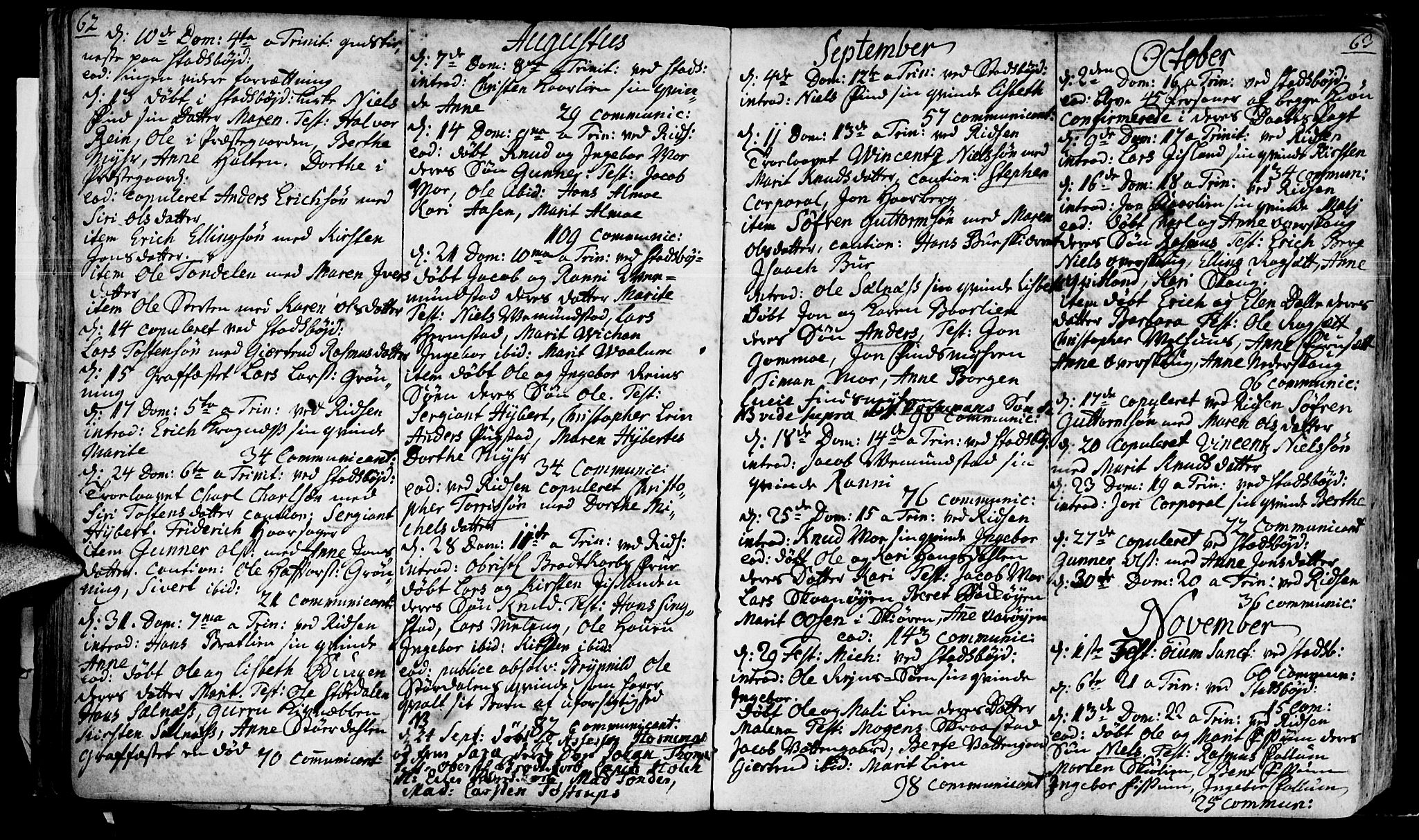 Ministerialprotokoller, klokkerbøker og fødselsregistre - Sør-Trøndelag, SAT/A-1456/646/L0604: Parish register (official) no. 646A02, 1735-1750, p. 62-63