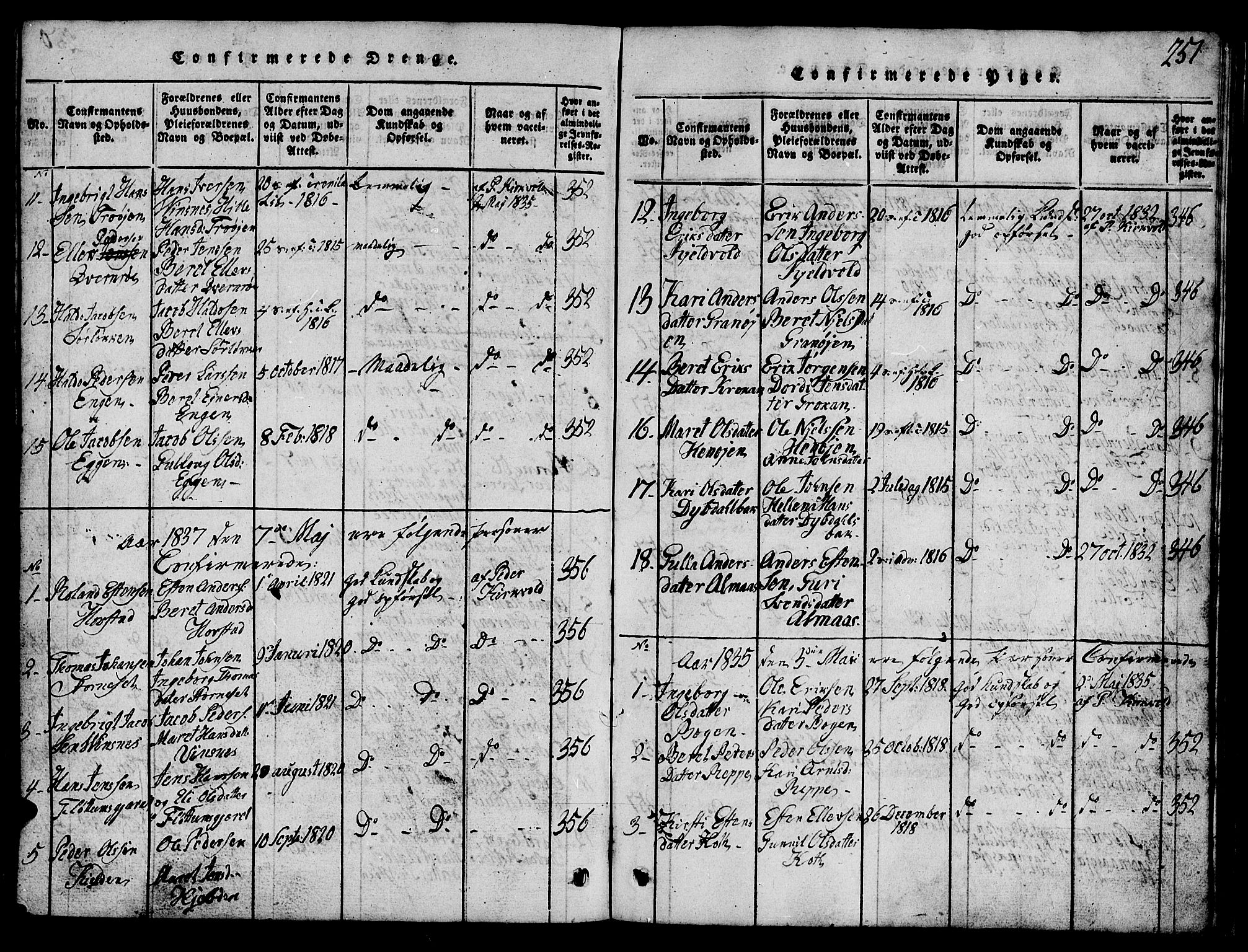 Ministerialprotokoller, klokkerbøker og fødselsregistre - Sør-Trøndelag, SAT/A-1456/688/L1026: Parish register (copy) no. 688C01, 1817-1860, p. 251