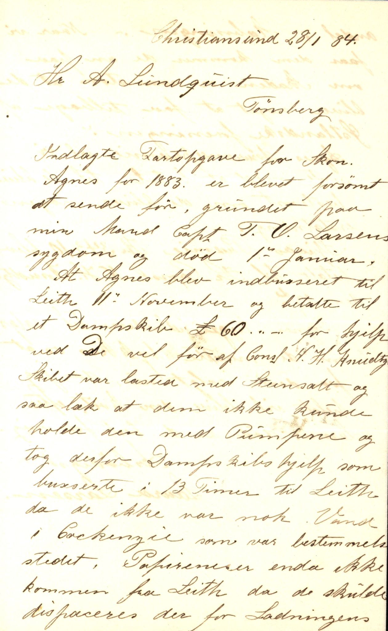 Pa 63 - Østlandske skibsassuranceforening, VEMU/A-1079/G/Ga/L0017/0009: Havaridokumenter / Agnese, Agnes, Adelphia, Kvik, Varnæs, 1884, p. 40