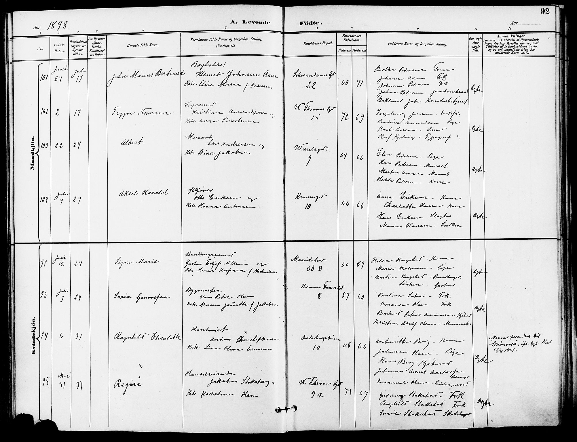 Gamle Aker prestekontor Kirkebøker, SAO/A-10617a/F/L0011: Parish register (official) no. 11, 1896-1901, p. 92