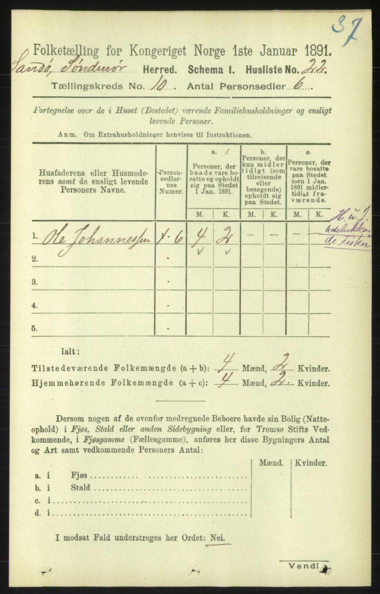 RA, 1891 census for 1514 Sande, 1891, p. 1769