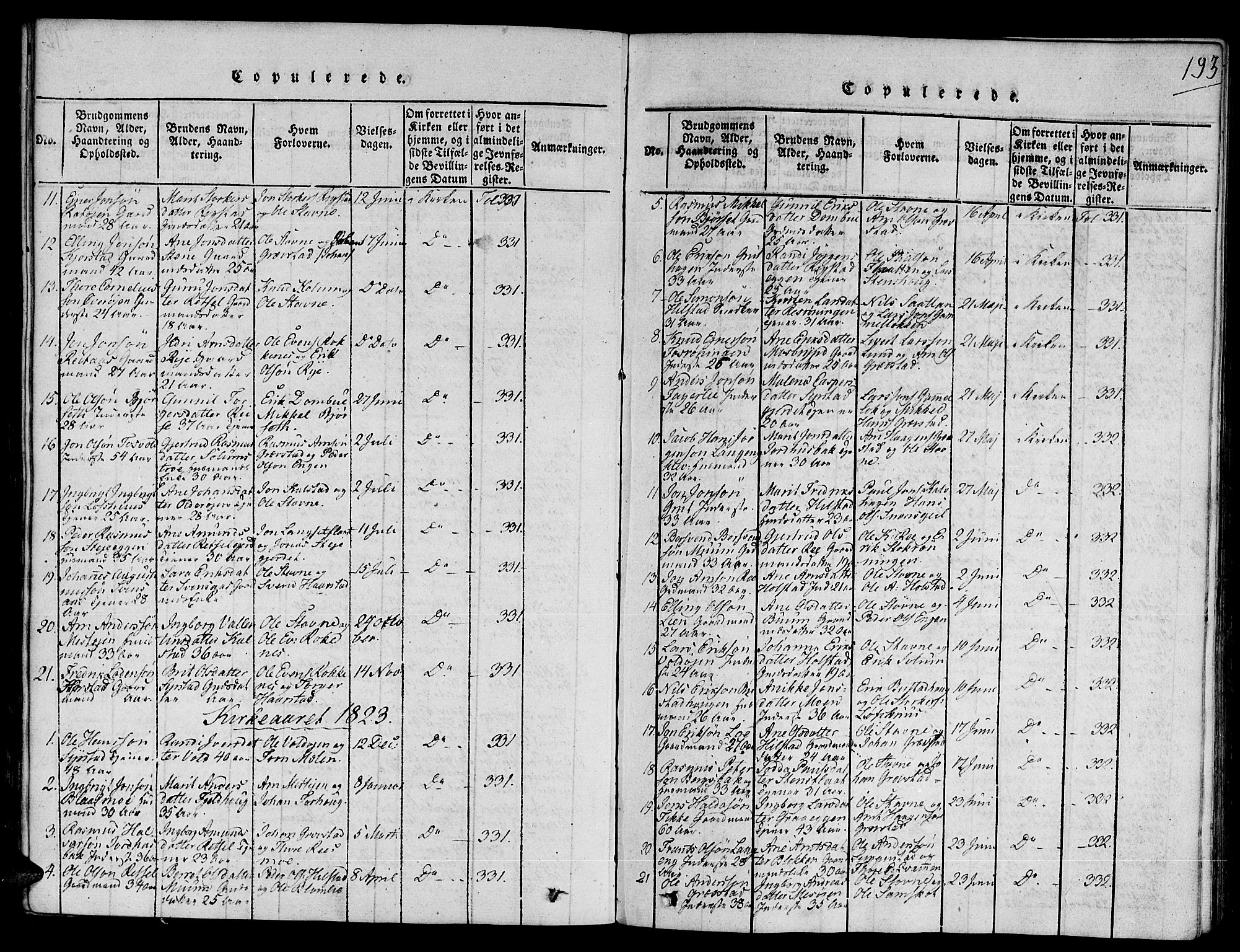 Ministerialprotokoller, klokkerbøker og fødselsregistre - Sør-Trøndelag, SAT/A-1456/672/L0853: Parish register (official) no. 672A06 /1, 1816-1829, p. 193
