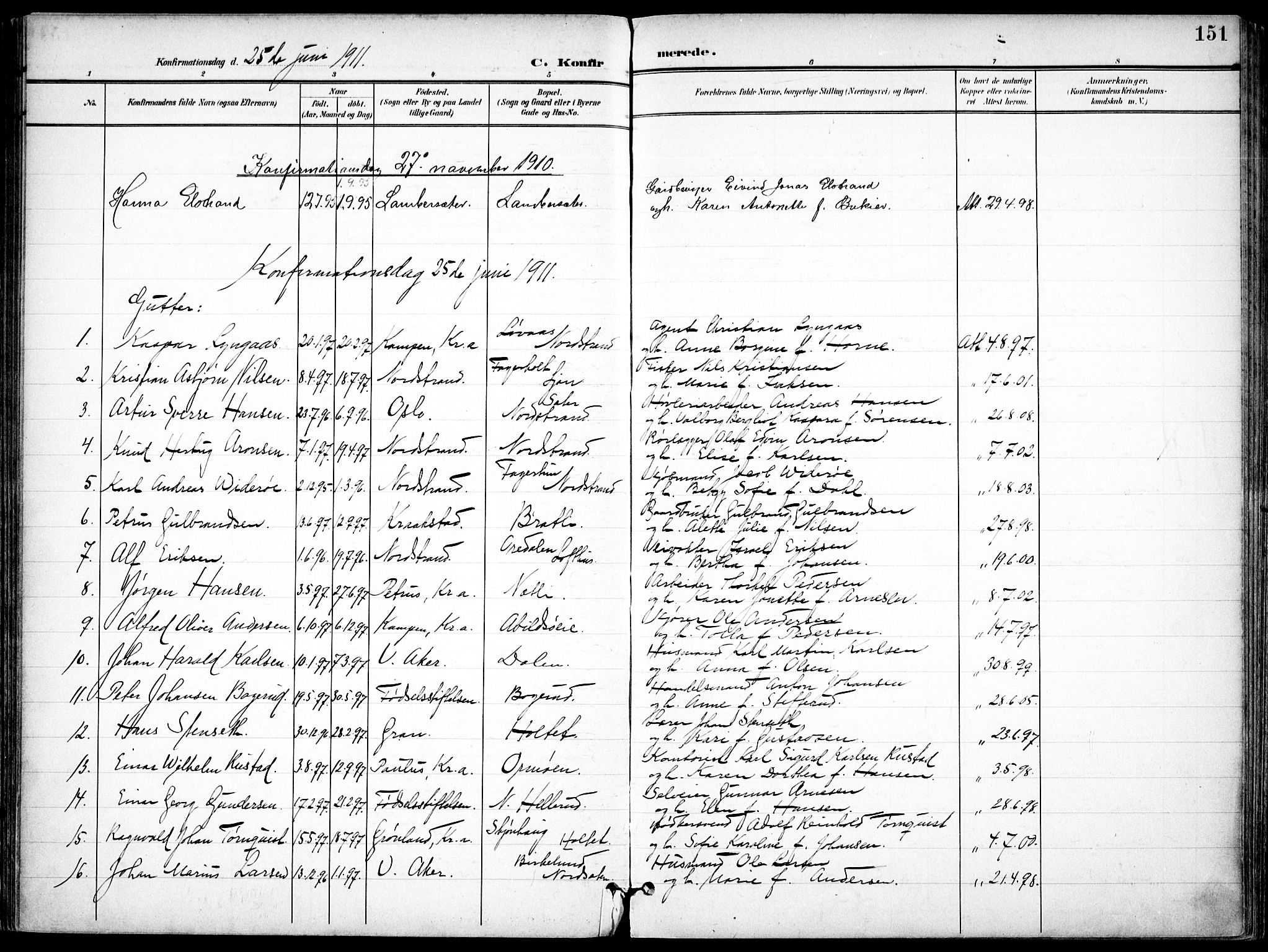 Nordstrand prestekontor Kirkebøker, SAO/A-10362a/F/Fa/L0001: Parish register (official) no. I 1, 1900-1914, p. 151
