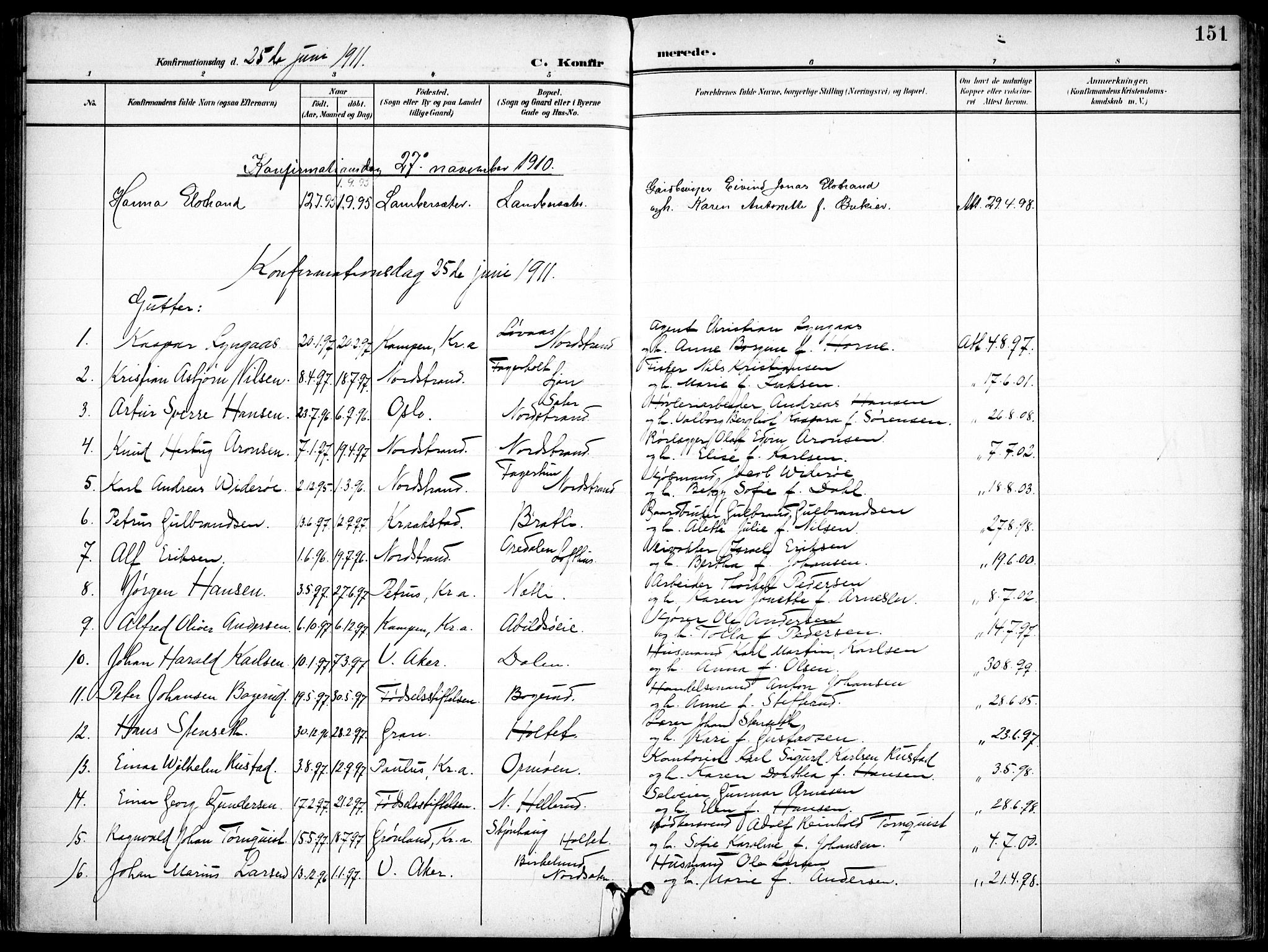 Nordstrand prestekontor Kirkebøker, AV/SAO-A-10362a/F/Fa/L0001: Parish register (official) no. 1, 1900-1914, p. 151