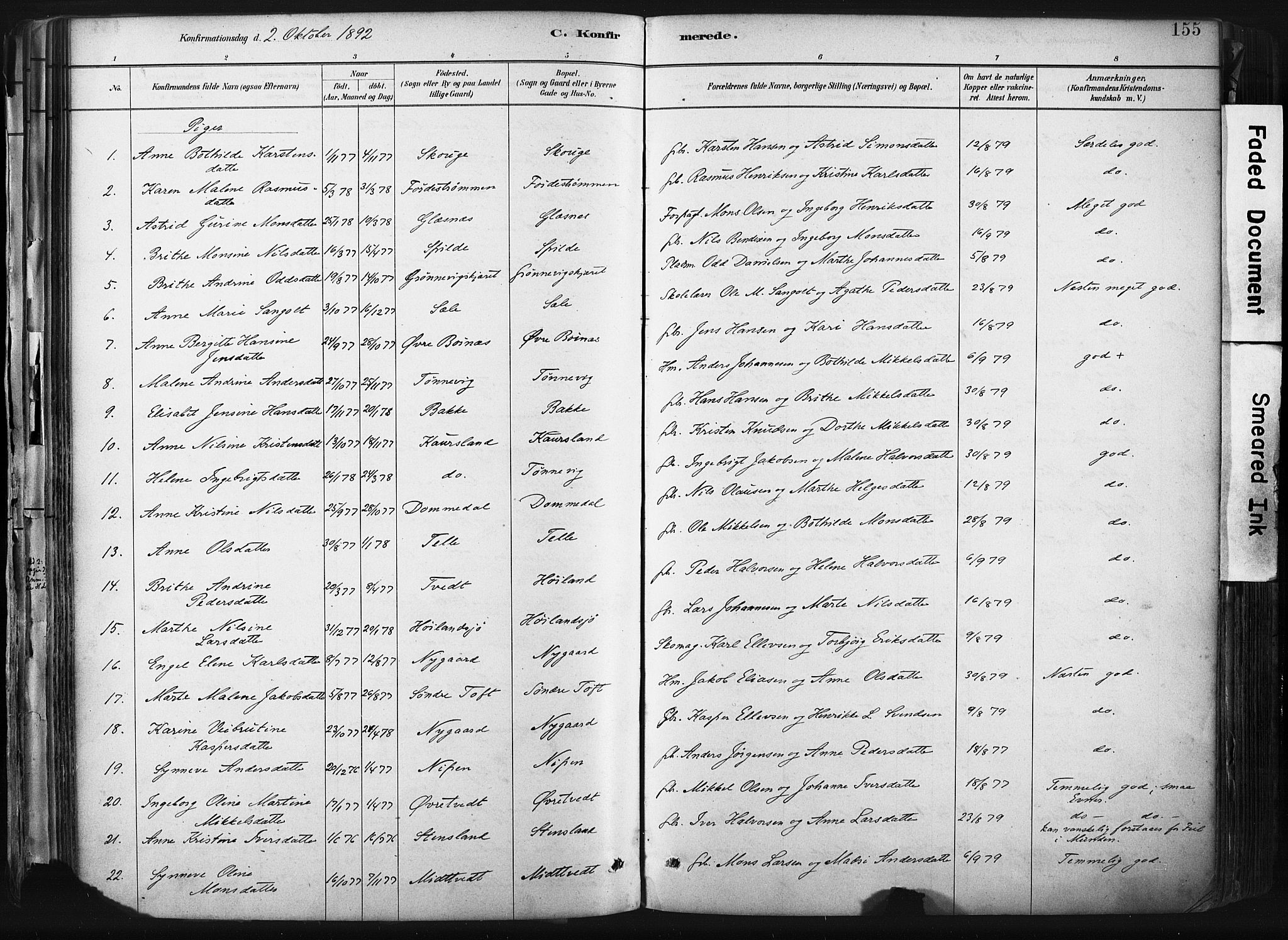 Sund sokneprestembete, AV/SAB-A-99930: Parish register (official) no. B 1, 1882-1907, p. 155