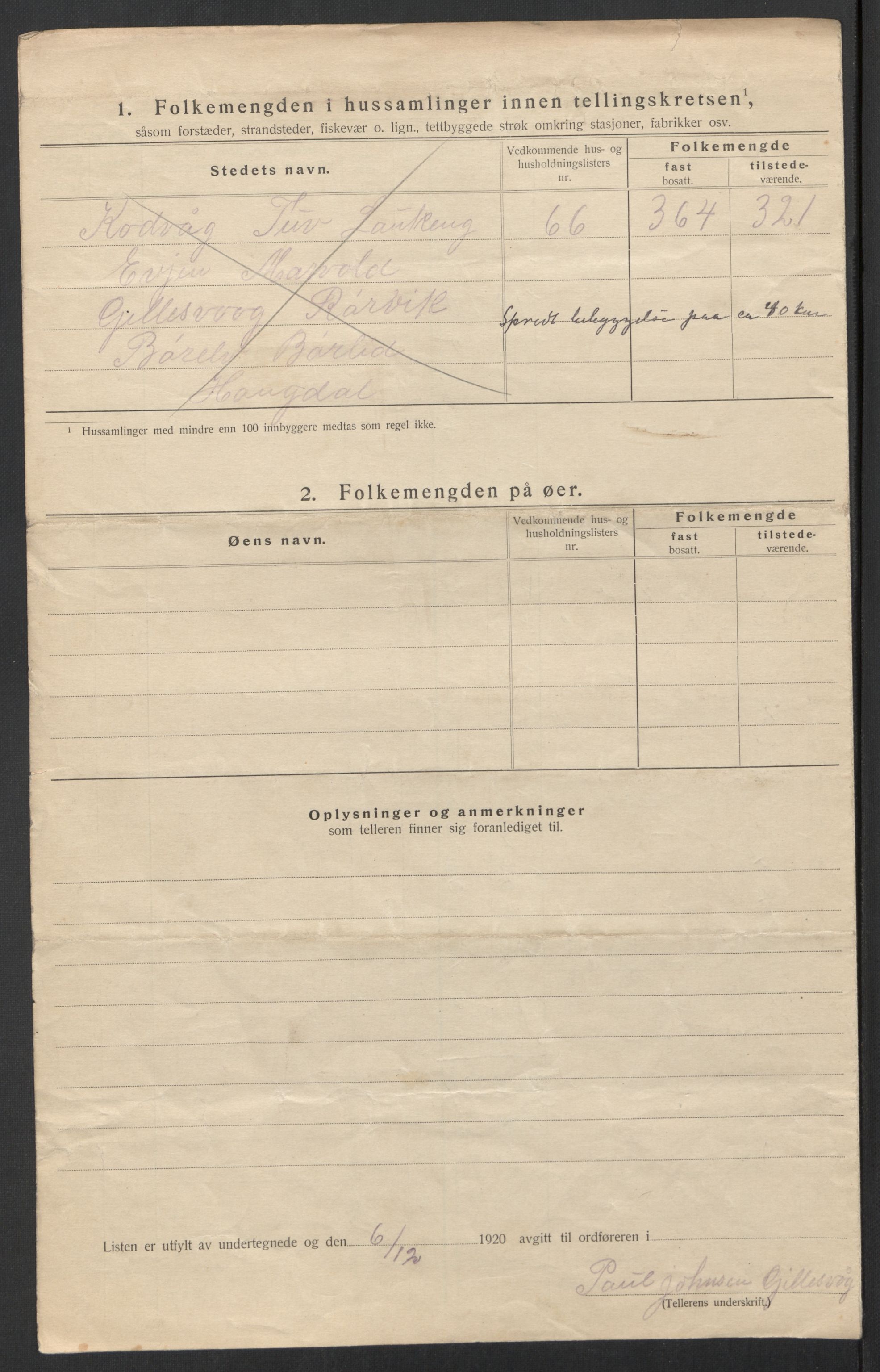 SAT, 1920 census for Bodin, 1920, p. 67