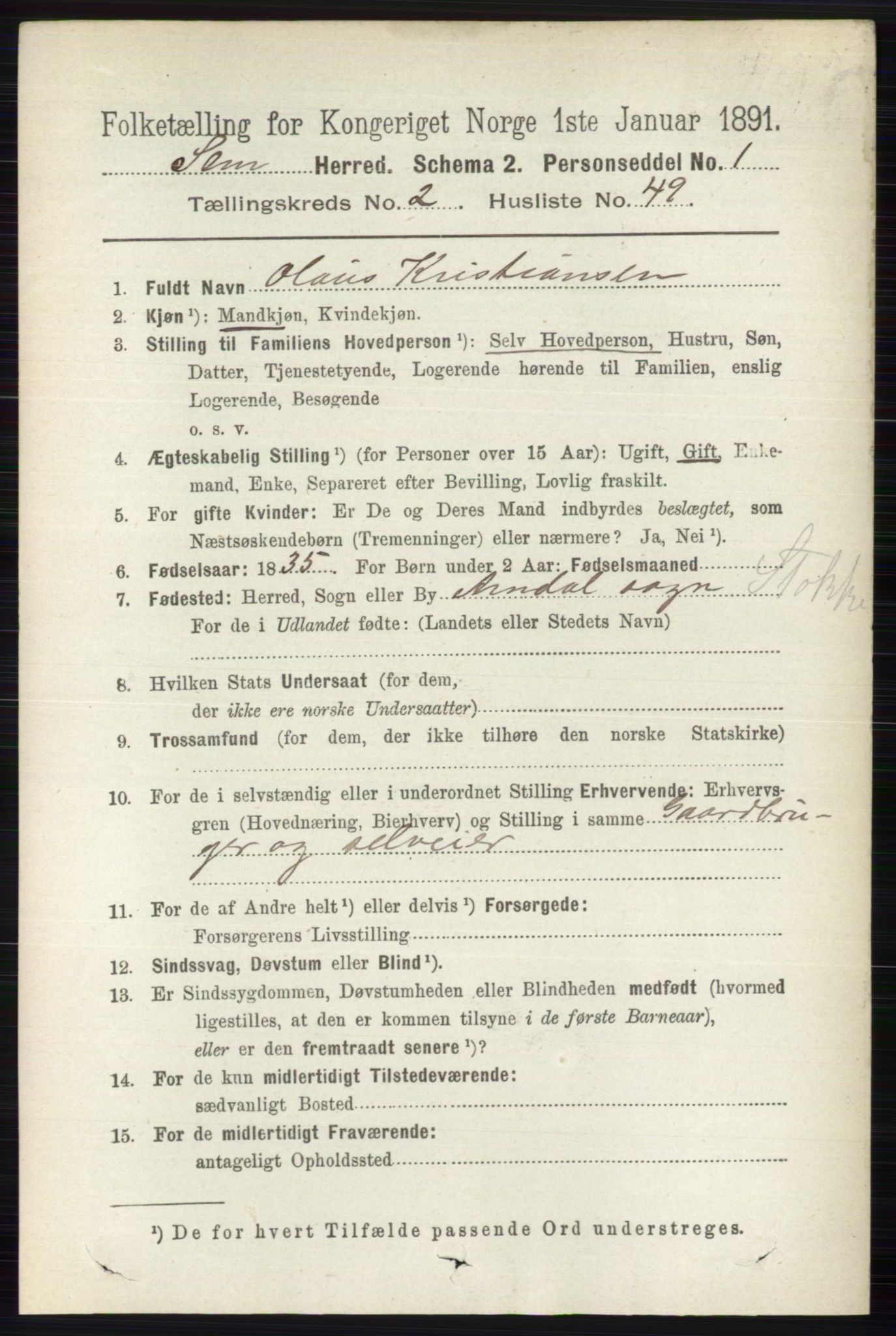 RA, 1891 census for 0721 Sem, 1891, p. 927