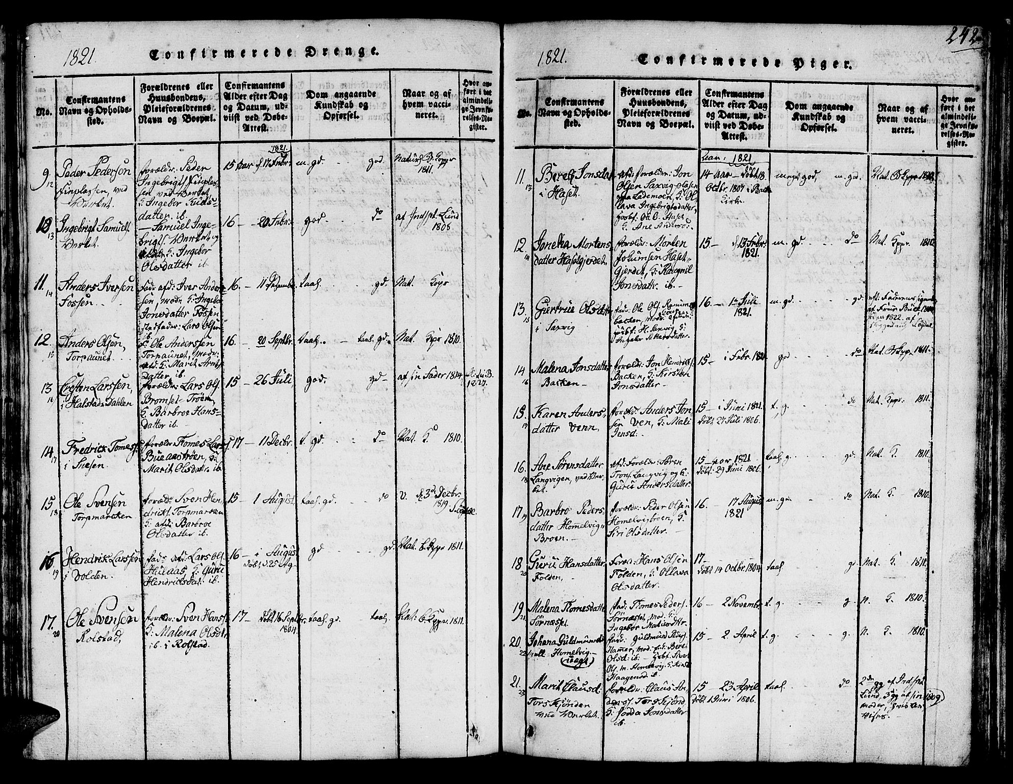 Ministerialprotokoller, klokkerbøker og fødselsregistre - Sør-Trøndelag, SAT/A-1456/616/L0420: Parish register (copy) no. 616C03, 1817-1835, p. 242