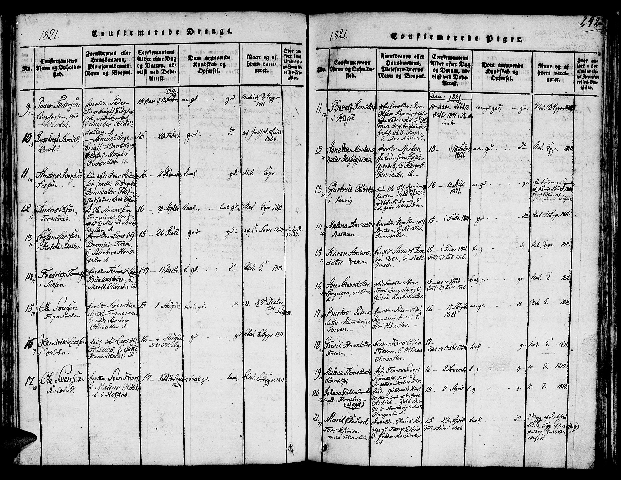 Ministerialprotokoller, klokkerbøker og fødselsregistre - Sør-Trøndelag, AV/SAT-A-1456/616/L0420: Parish register (copy) no. 616C03, 1817-1835, p. 242