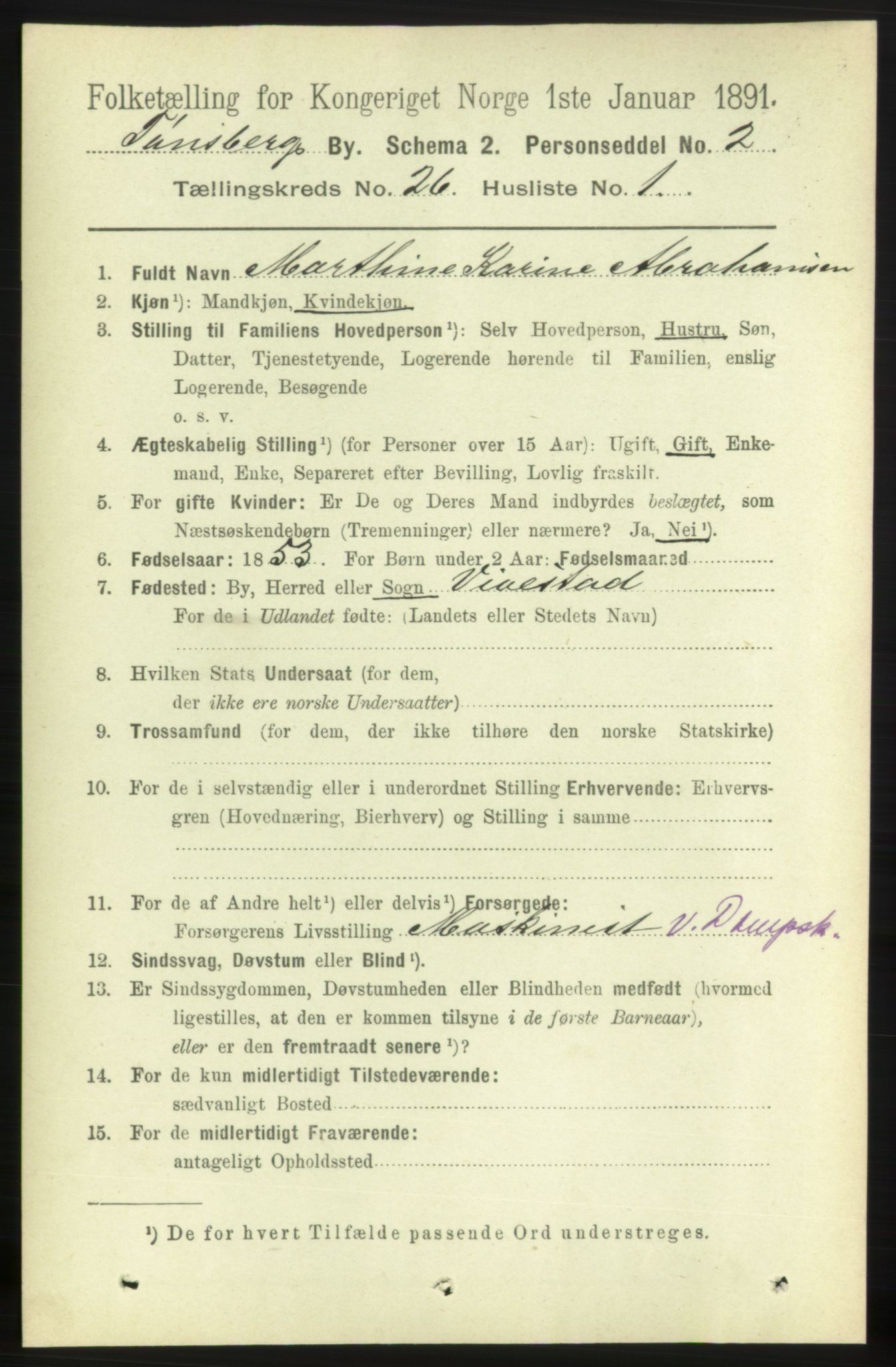 RA, 1891 census for 0705 Tønsberg, 1891, p. 6647