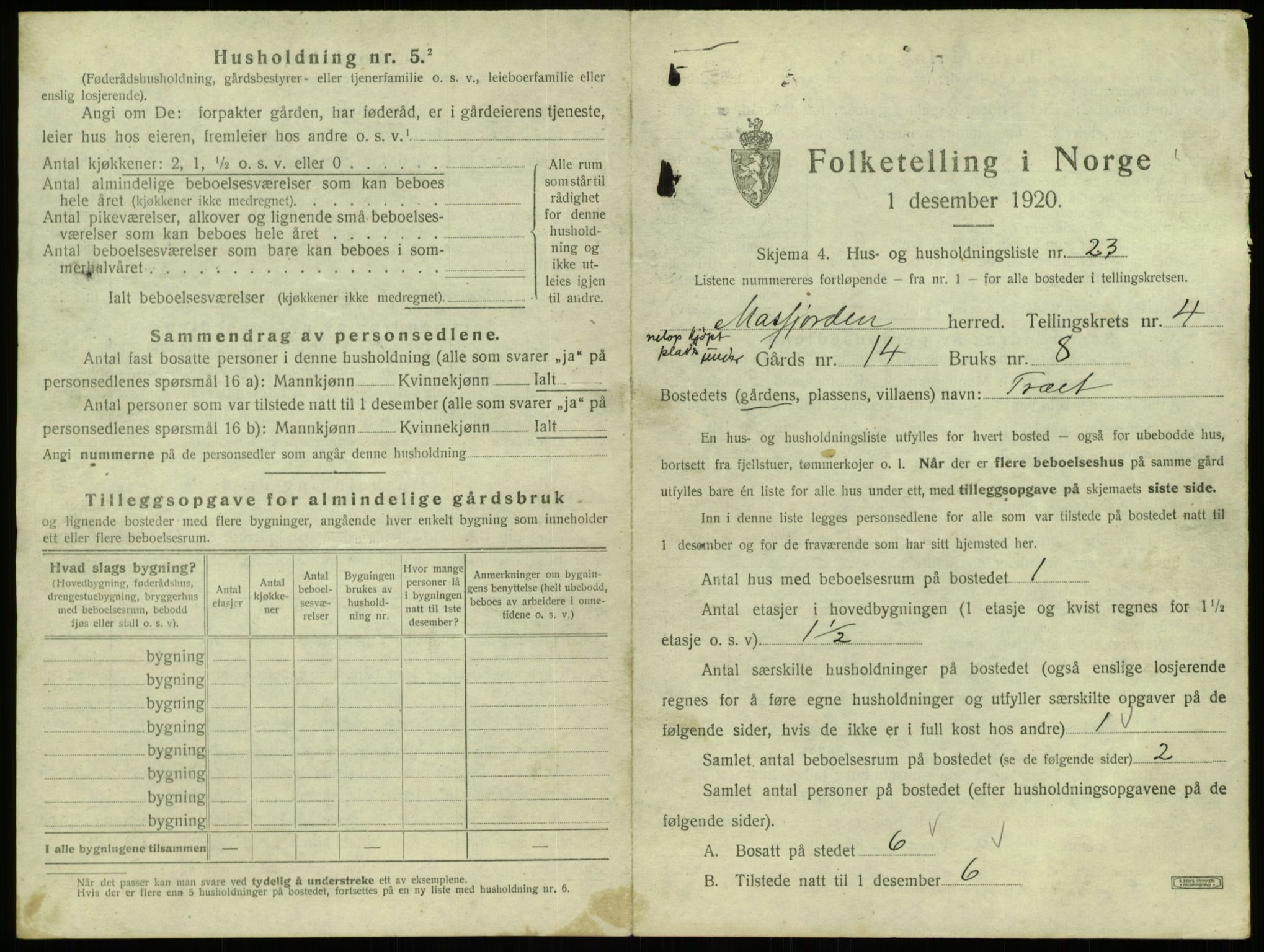 SAB, 1920 census for Masfjorden, 1920, p. 241