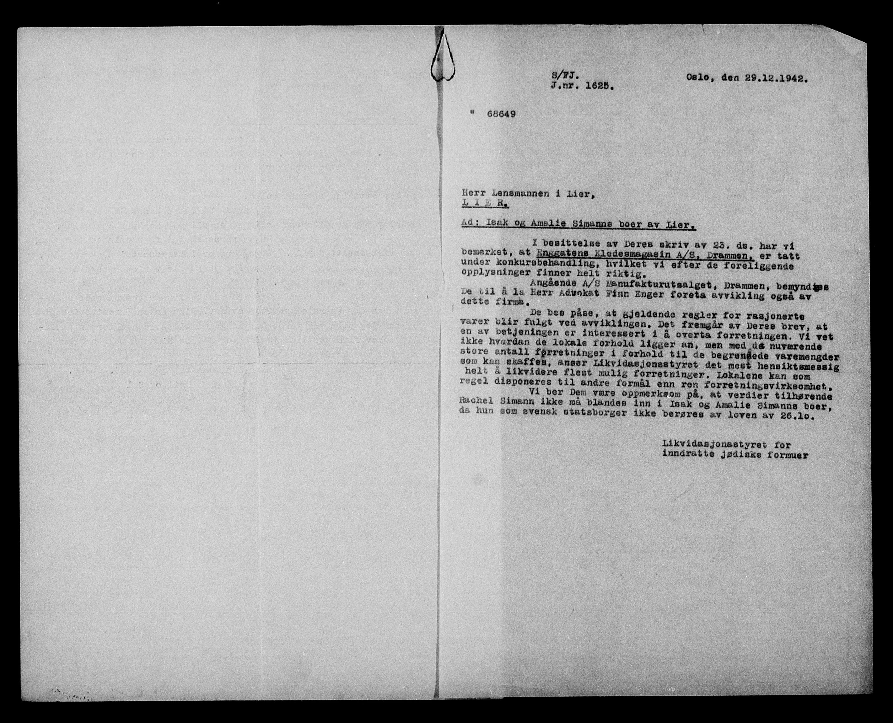 Justisdepartementet, Tilbakeføringskontoret for inndratte formuer, AV/RA-S-1564/H/Hc/Hcd/L1007: --, 1945-1947, p. 155