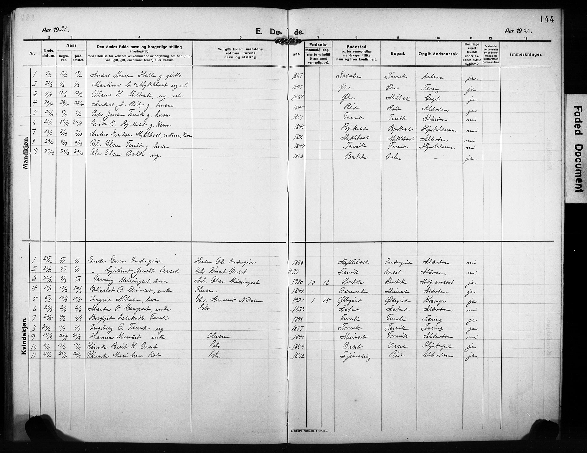 Ministerialprotokoller, klokkerbøker og fødselsregistre - Møre og Romsdal, AV/SAT-A-1454/584/L0970: Parish register (copy) no. 584C03, 1912-1932, p. 144