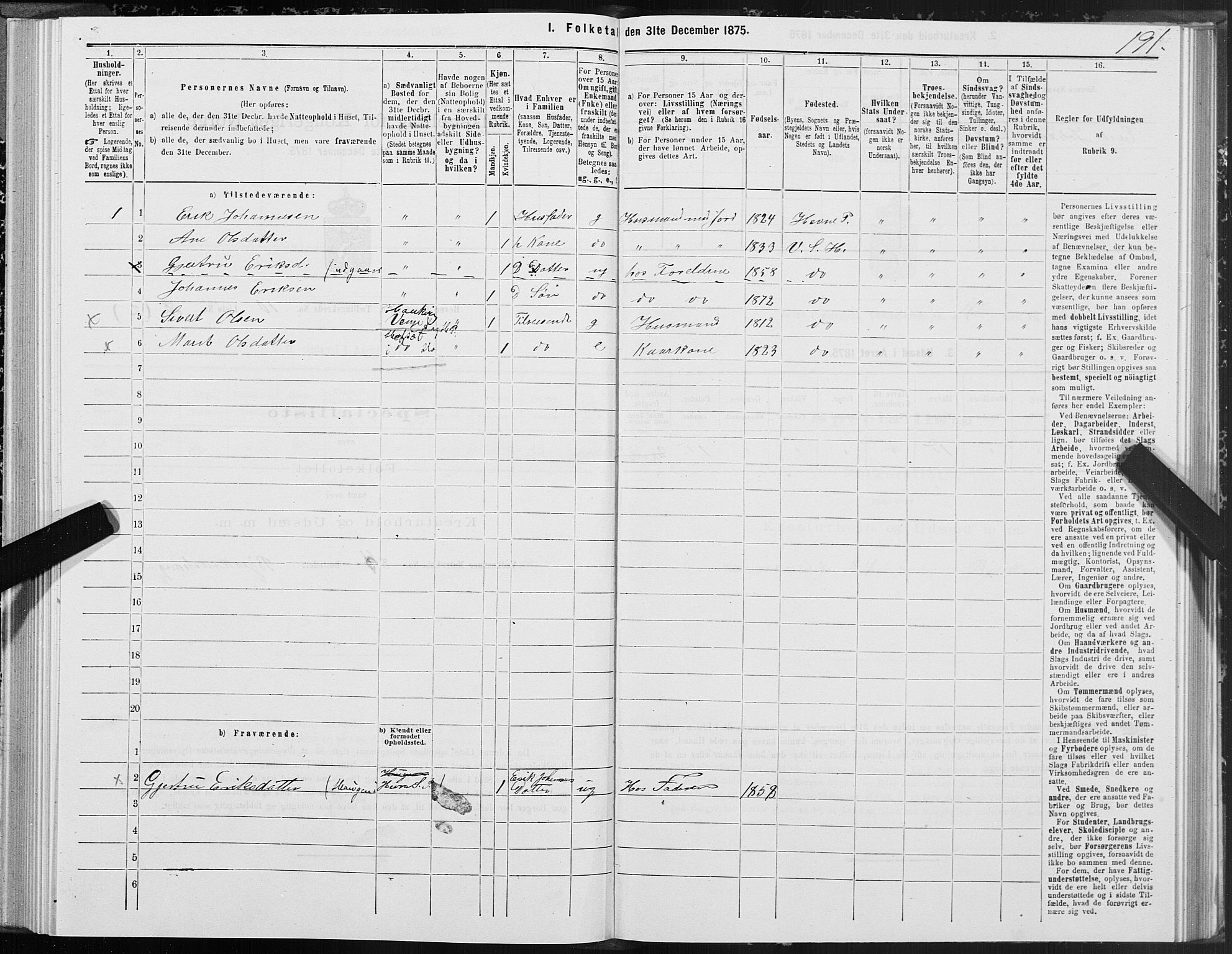 SAT, 1875 census for 1612P Hemne, 1875, p. 5191