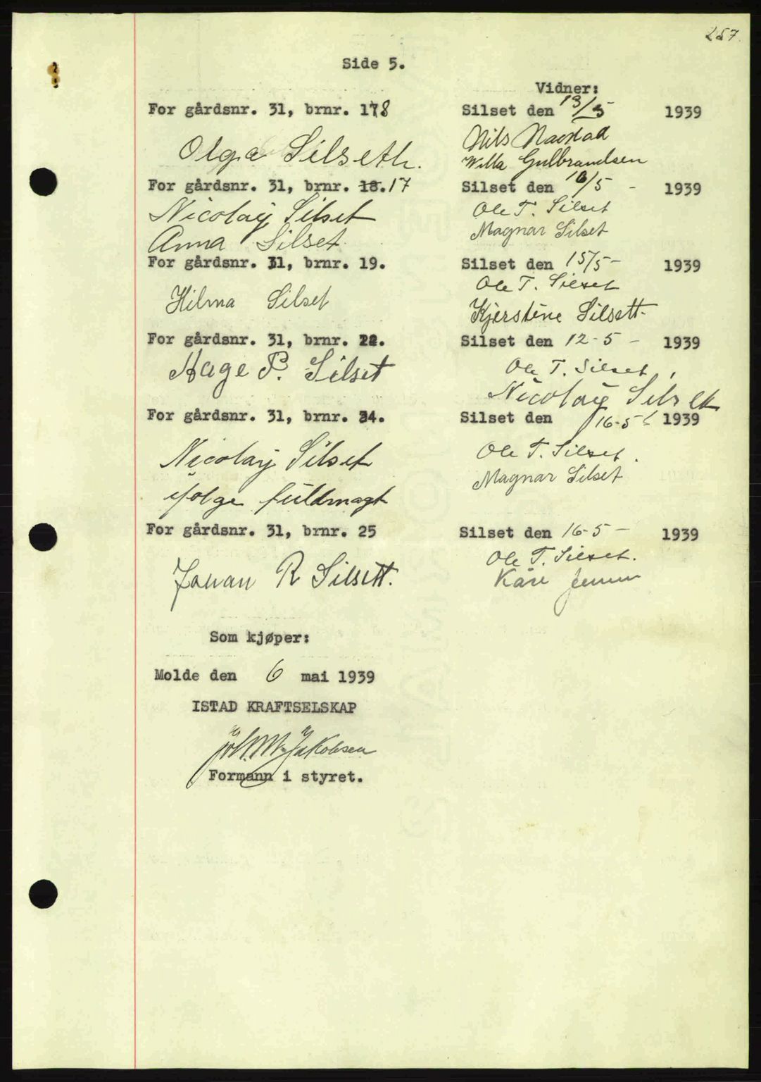 Nordmøre sorenskriveri, AV/SAT-A-4132/1/2/2Ca: Mortgage book no. A87, 1939-1940, Diary no: : 2606/1939