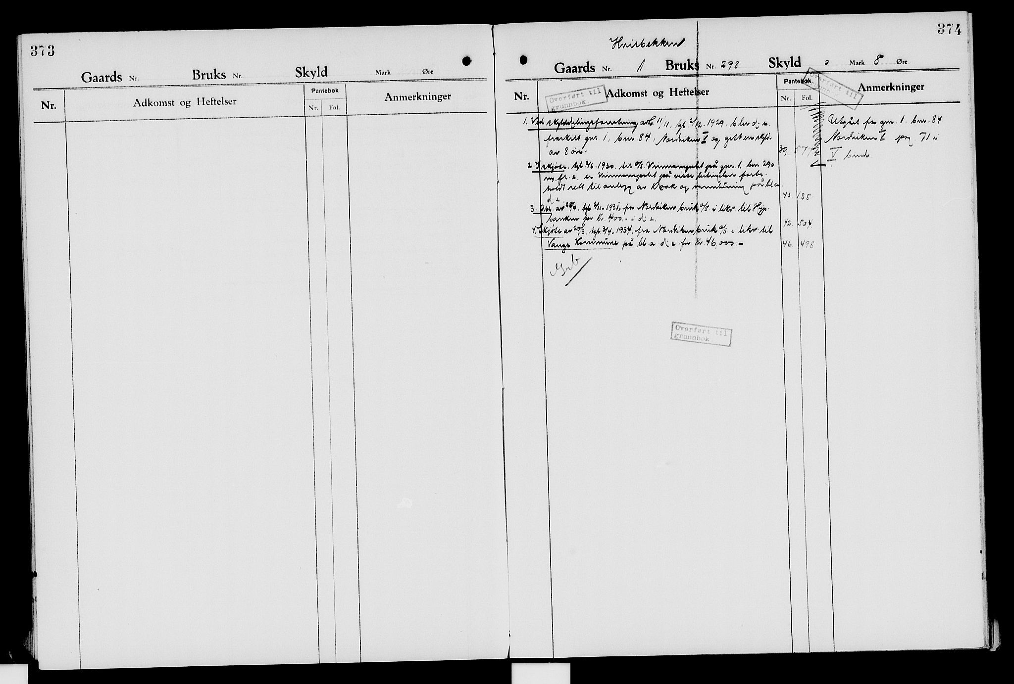 Nord-Hedmark sorenskriveri, SAH/TING-012/H/Ha/Had/Hade/L0007: Mortgage register no. 4.7, 1924-1940, p. 373-374