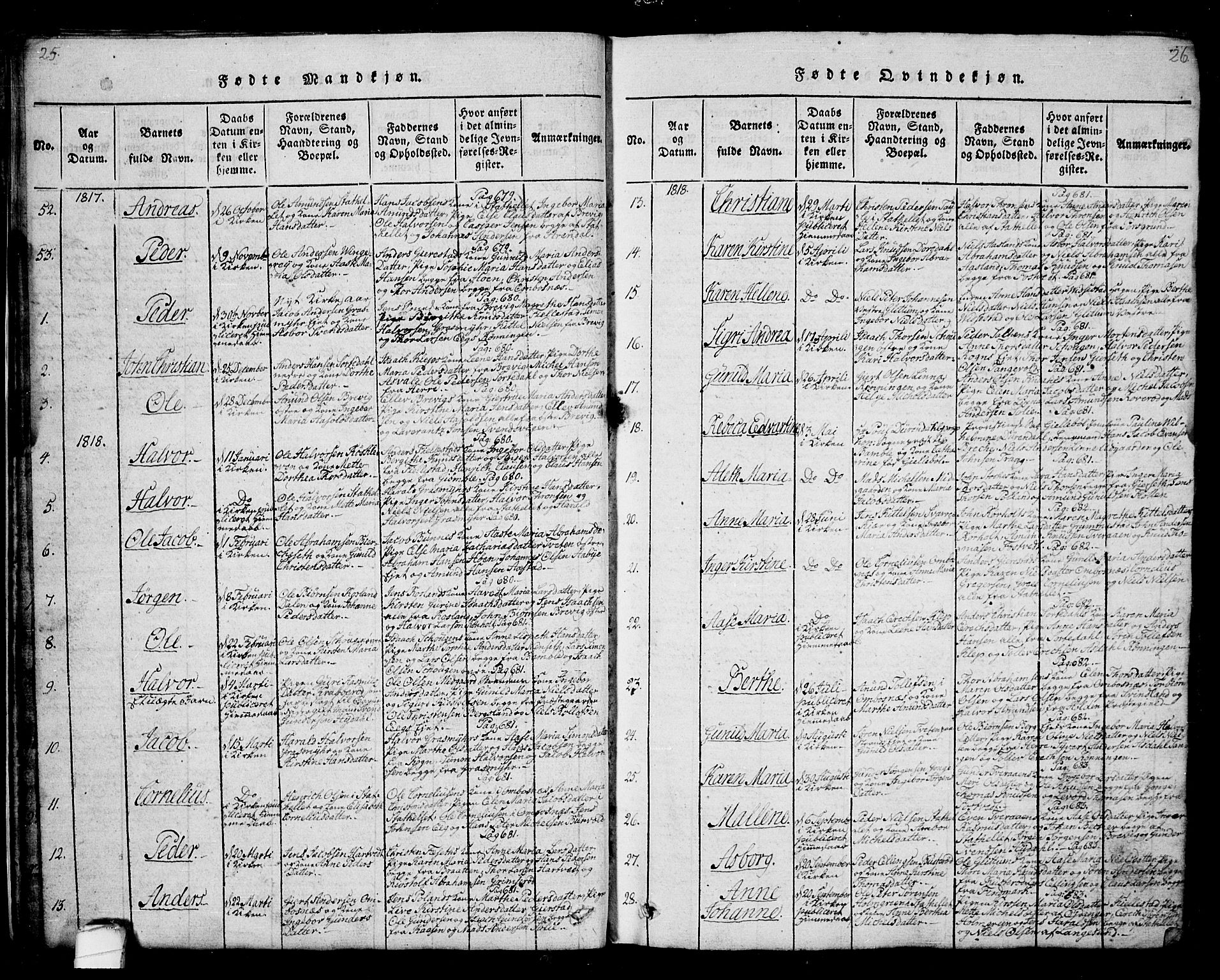 Bamble kirkebøker, SAKO/A-253/G/Ga/L0005: Parish register (copy) no. I 5, 1814-1855, p. 25-26