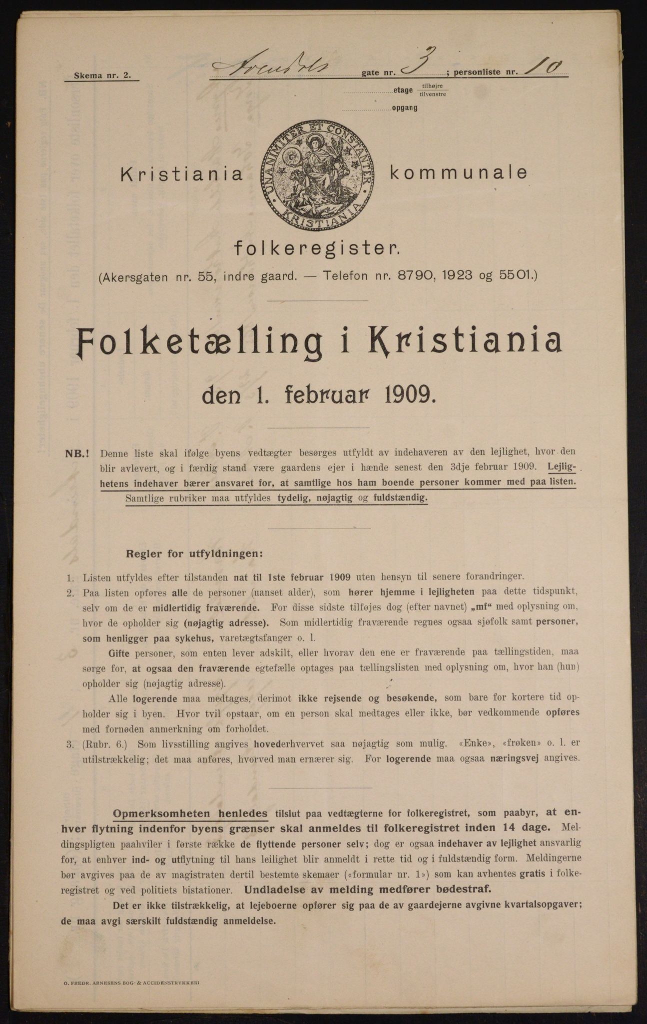 OBA, Municipal Census 1909 for Kristiania, 1909, p. 1873