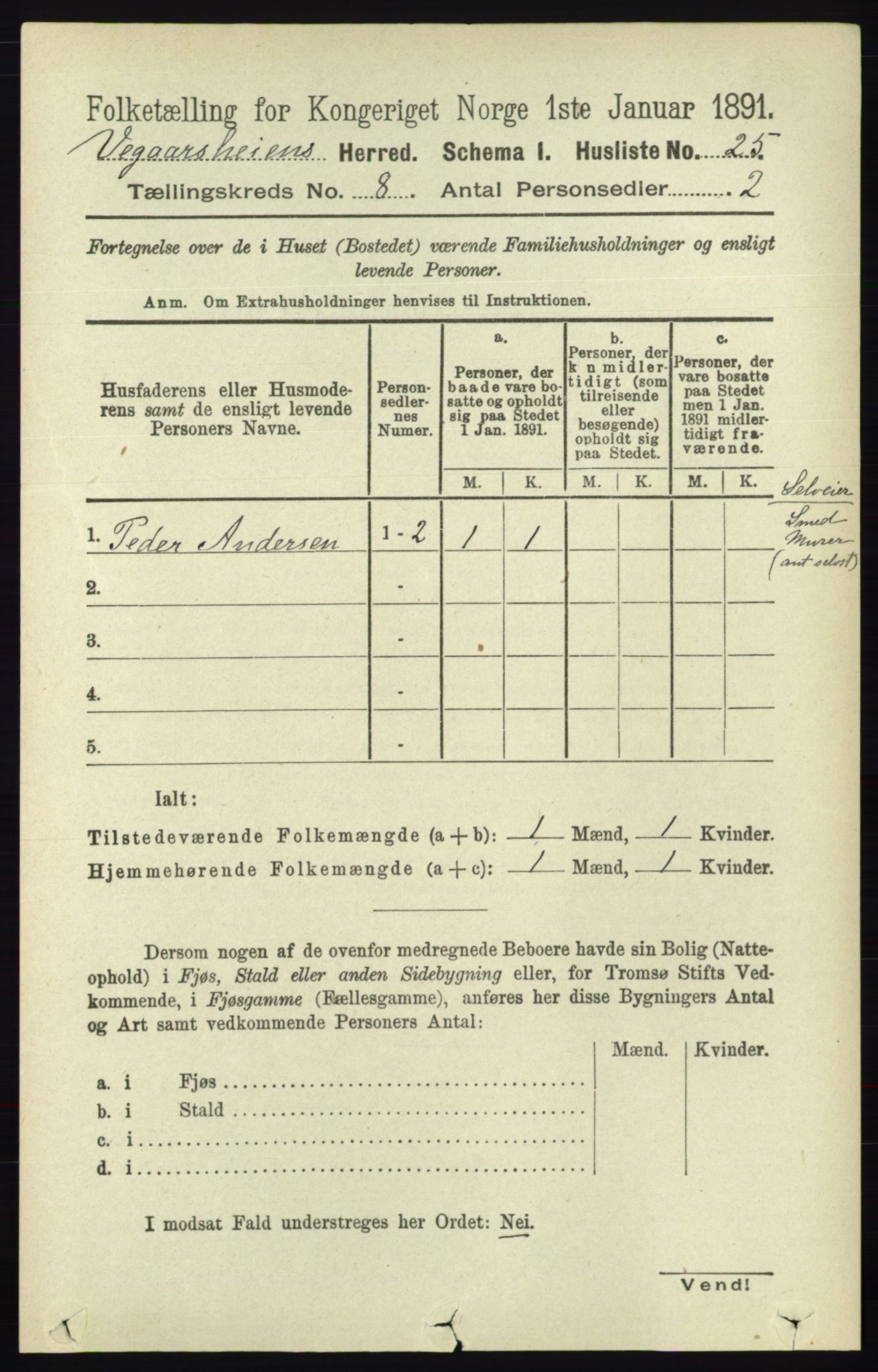 RA, 1891 census for 0912 Vegårshei, 1891, p. 1521