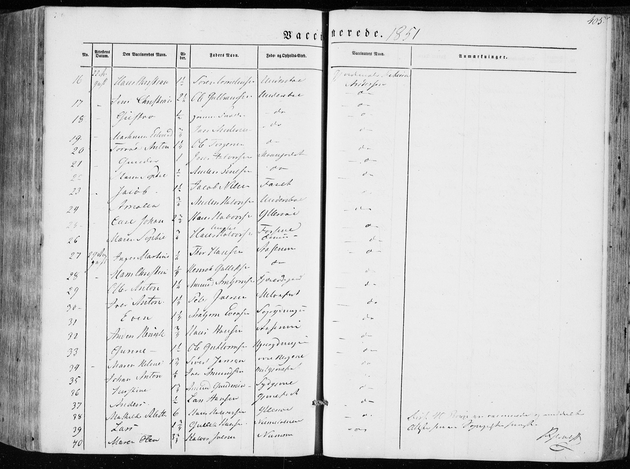 Hedrum kirkebøker, AV/SAKO-A-344/F/Fa/L0006: Parish register (official) no. I 6, 1849-1857, p. 405