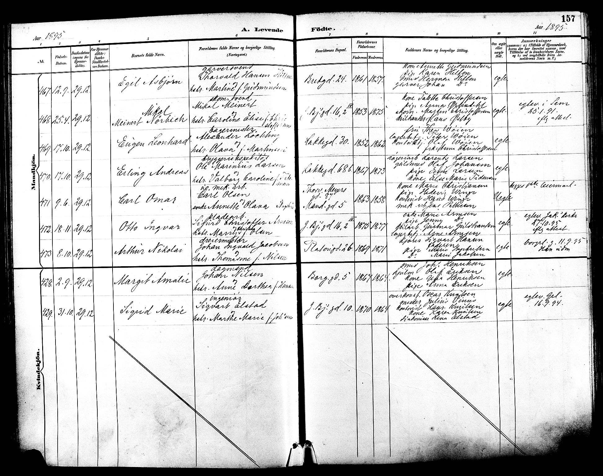 Grønland prestekontor Kirkebøker, AV/SAO-A-10848/F/Fa/L0012: Parish register (official) no. 12, 1893-1900, p. 157